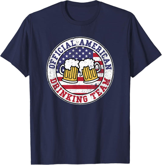 Official American Drinking Team Logo Funny Drinking Team T-Shirt - T-Shirt | Navy