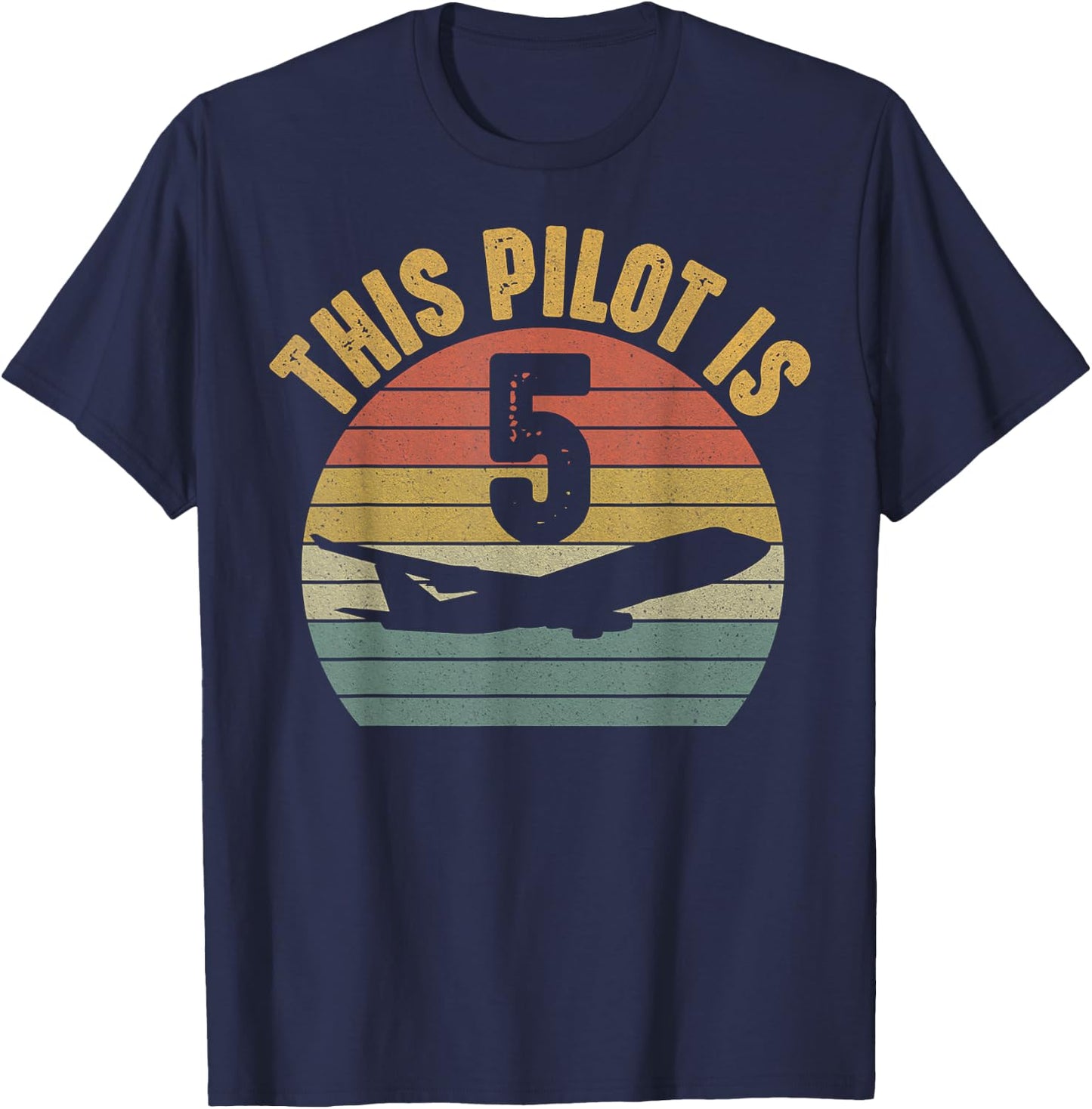 5 Year Old Airplane Pilot 5th Birthday Aviation T-Shirt - T-Shirt | Navy