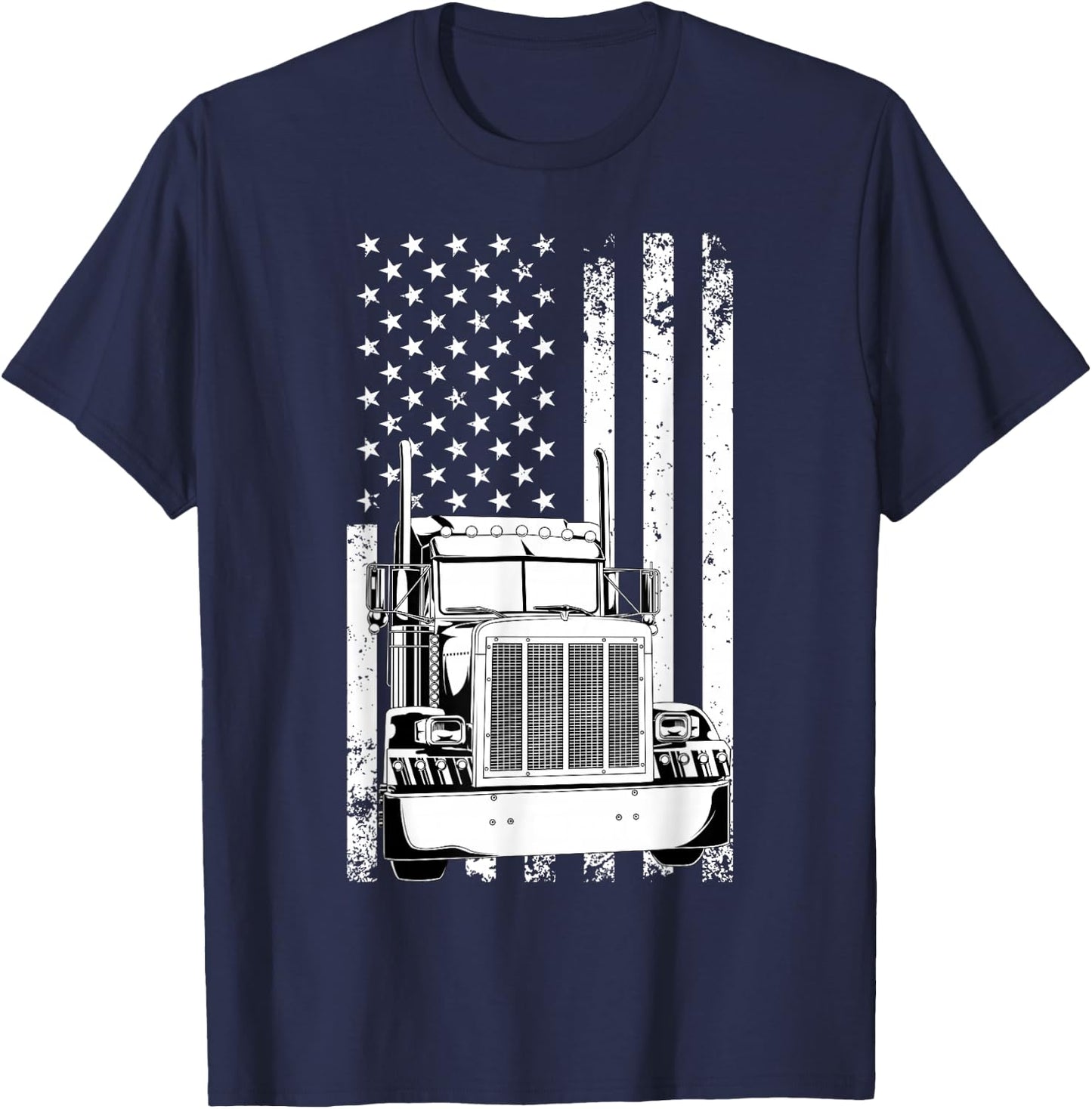 Truck Driver American Flag Trucker Vintage Men Women Gift T-Shirt - T-Shirt | Navy