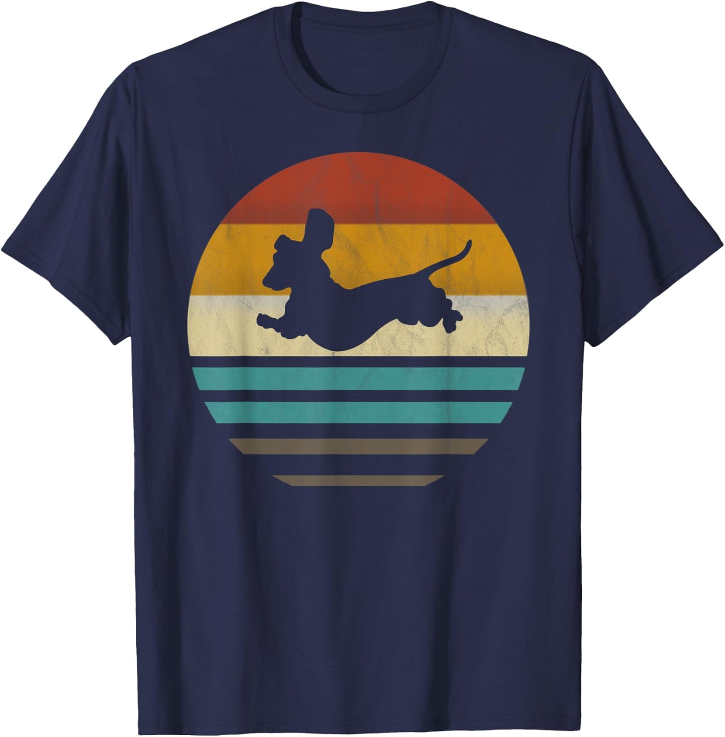 Dachshund Vintage Silhouette 60s 70s Retro grunge Dog Lover Women Girls Kids T-Shirt - T-Shirt | Navy