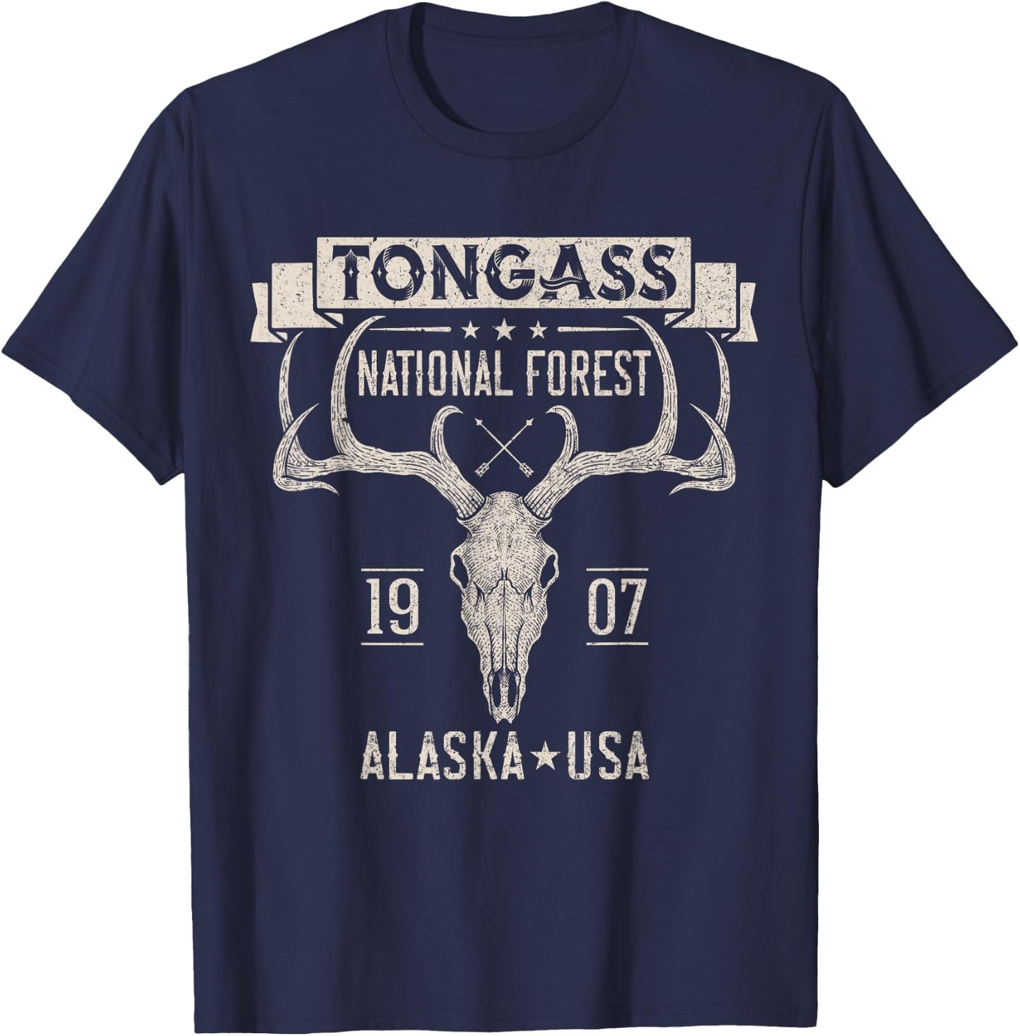 Tongass National Forest Alaska Elk Hiking Trails Souvenir T-Shirt - T-Shirt | Navy