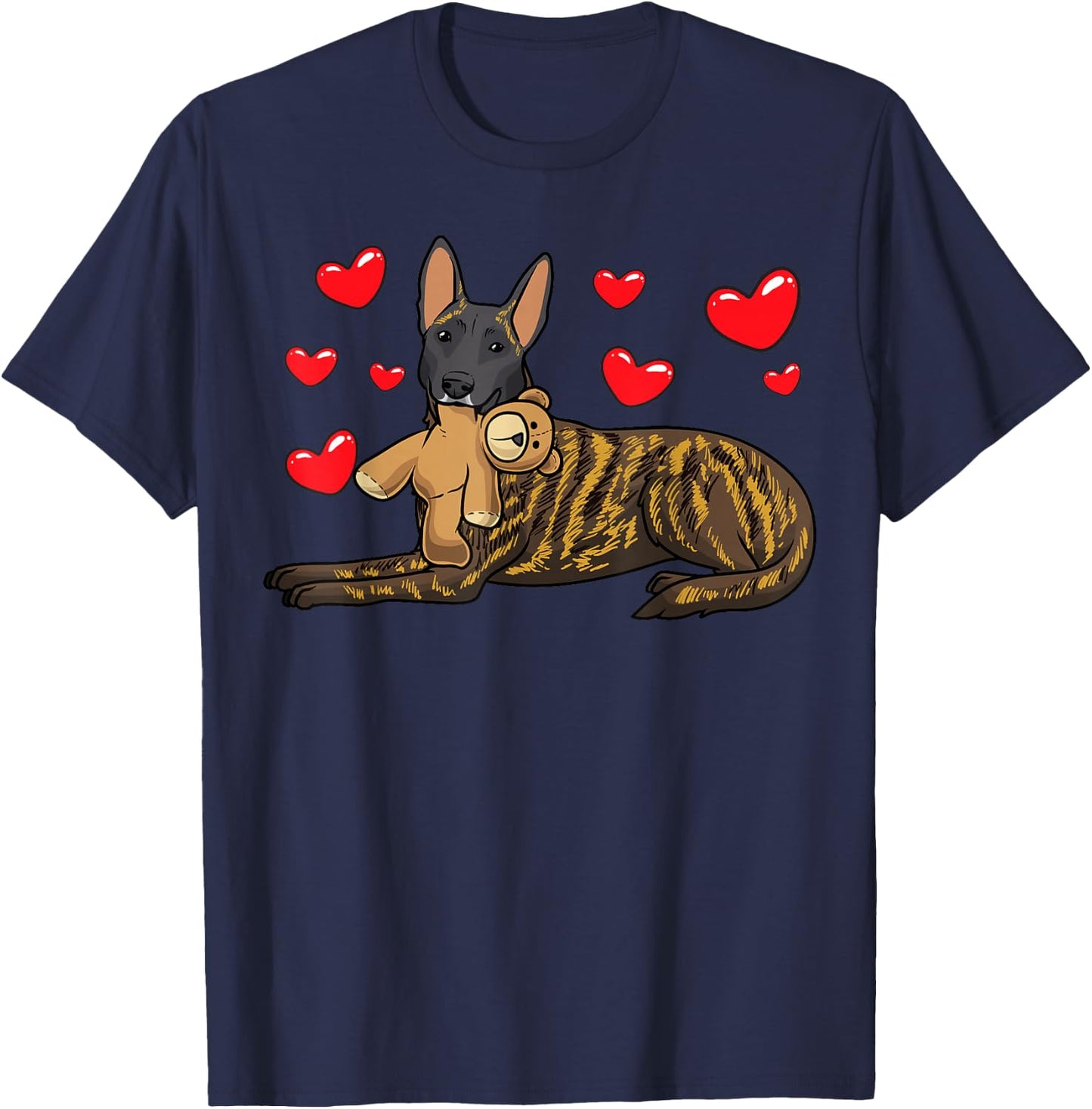 Hollandse Herdershond Dog with Cuddly Toy and Many Hearts T-Shirt - T-Shirt | Navy