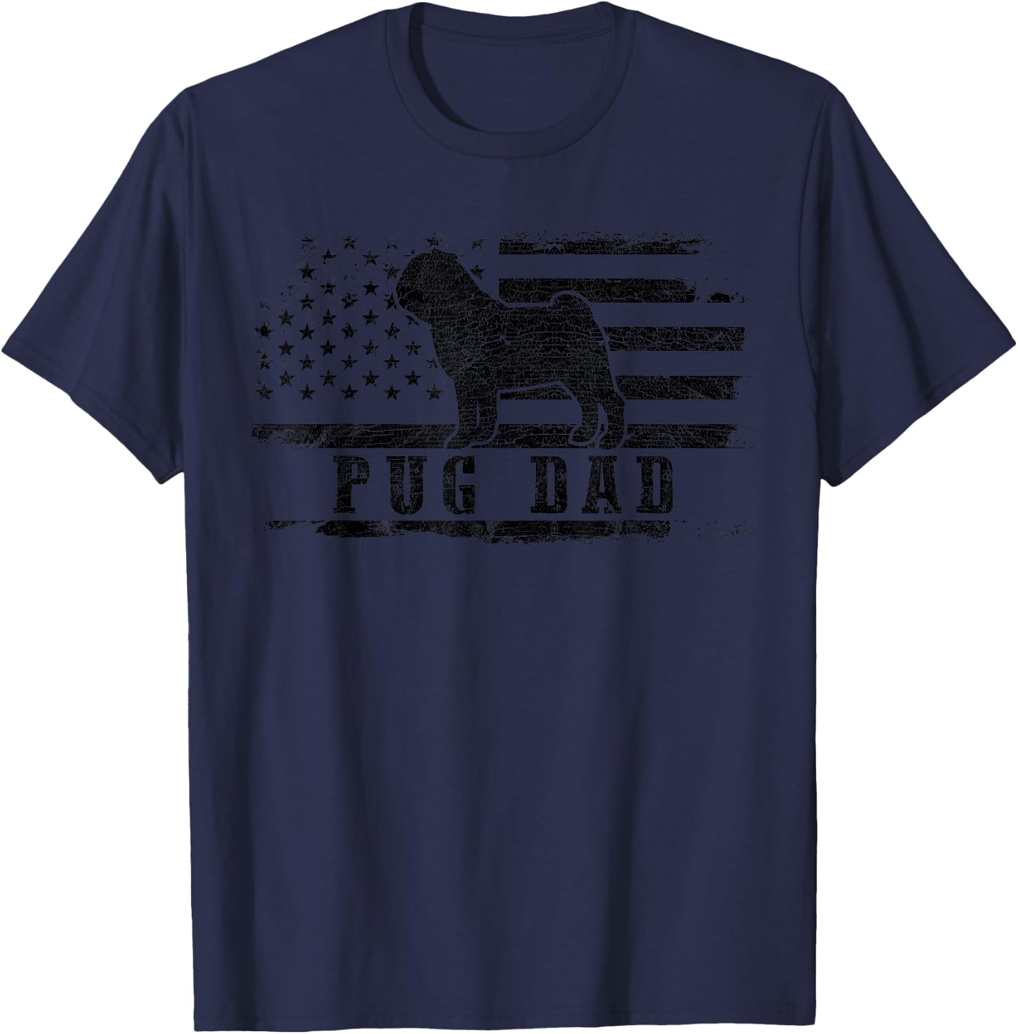 Pug Dad Distressed American Flag Patriotic Dog T-Shirt - T-Shirt | Navy