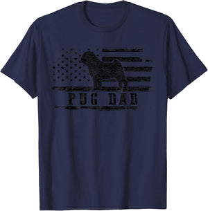 Pug Dad Distressed American Flag Patriotic Dog T-Shirt - T-Shirt | Navy