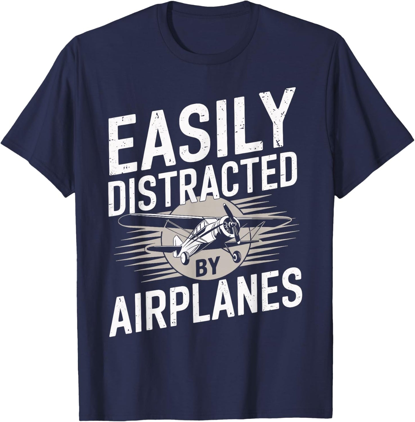 Easily Distracted By Airplanes Funny Pilot T-Shirt - T-Shirt | Navy