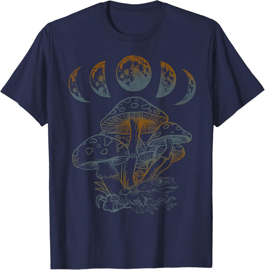 Goblincore Aesthetic Dark Academia Cottagecore Mushroom T-Shirt - T-Shirt | Navy