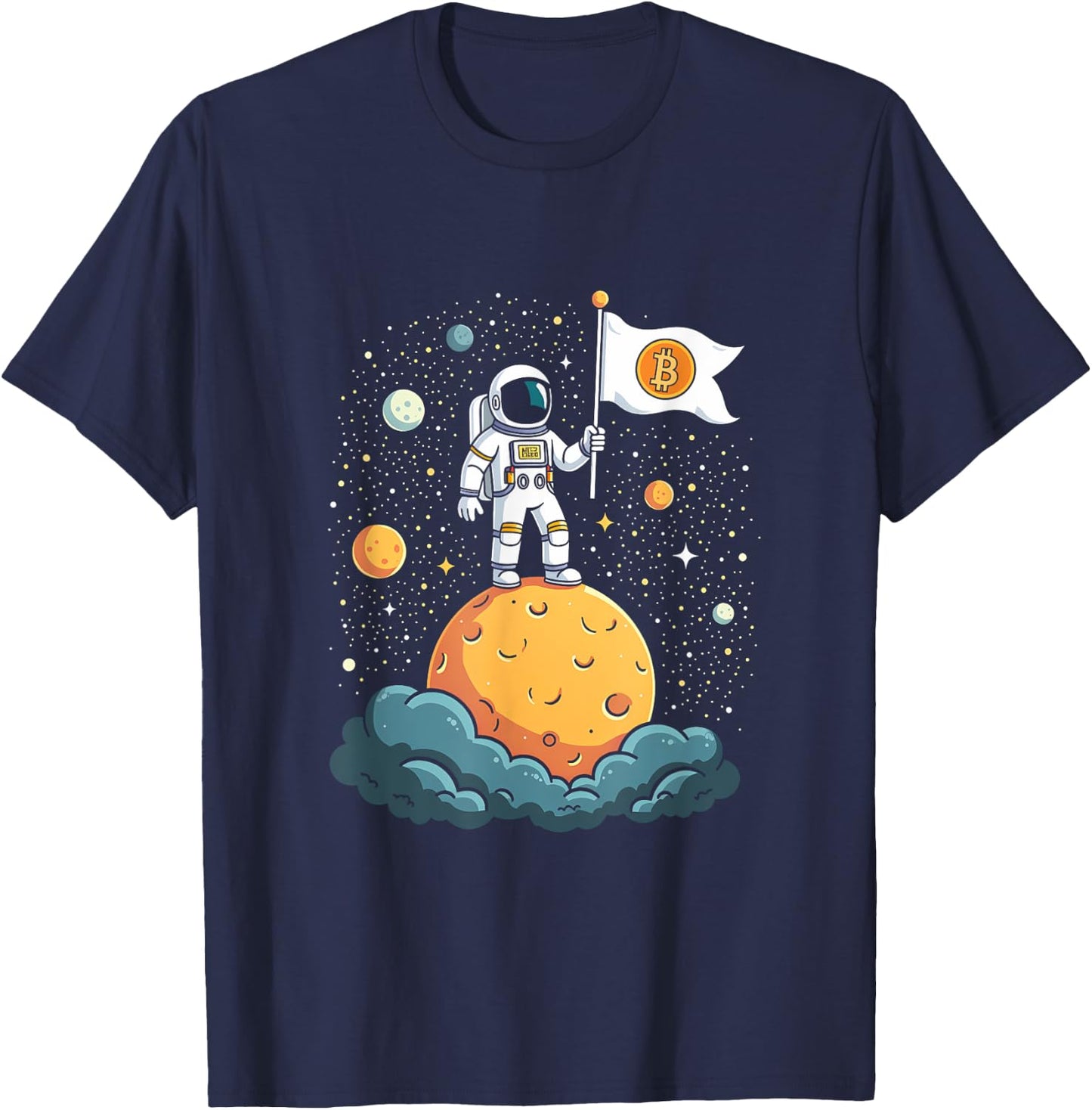 Bitcoin Crypto Cryptonaut to the Moon Astronaut BTC Flag T-Shirt - T-Shirt | Navy