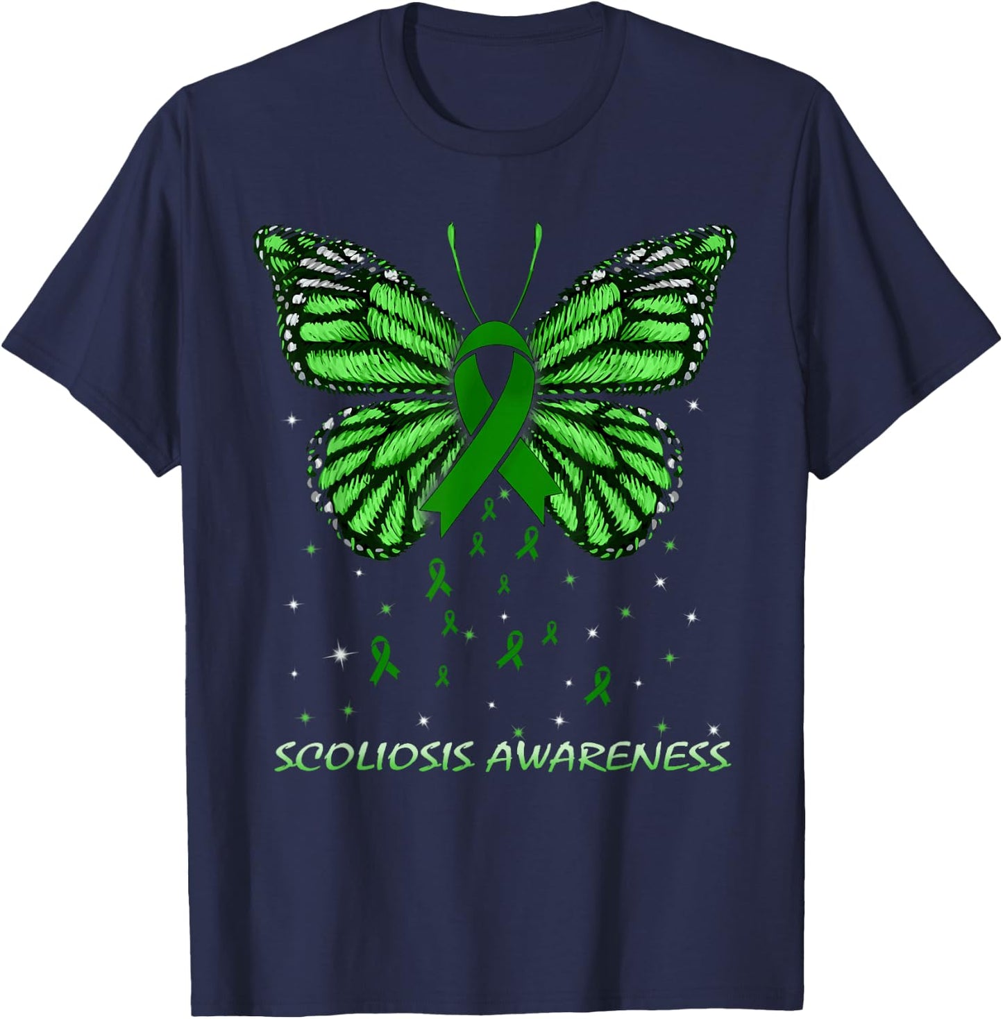 Scoliosis Awareness Butterfly T-Shirt - T-Shirt | Navy