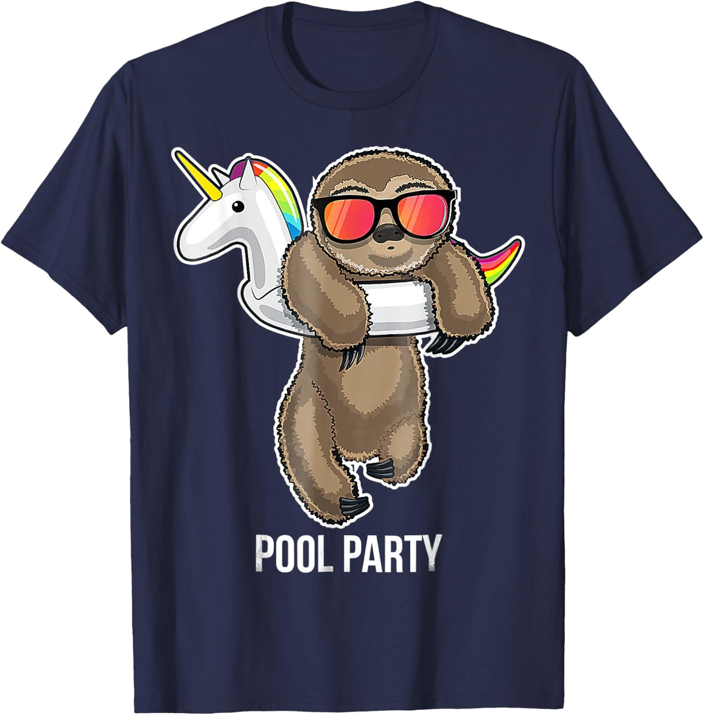 Pool Party Sloth Unicorn Float Funny Sloth Gifts T-Shirt - T-Shirt | Navy
