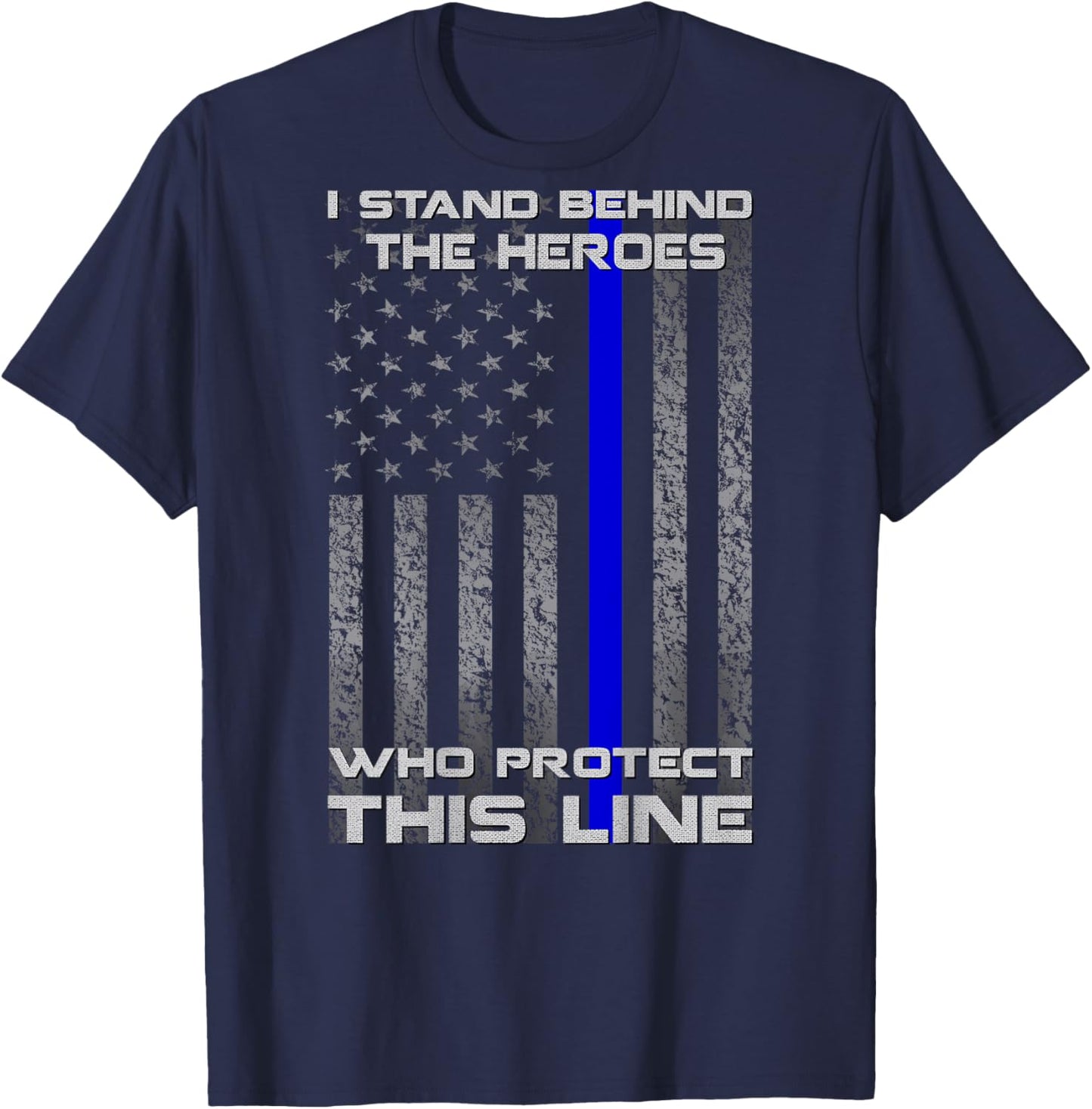 Thin Blue Line Flag Police Hero Law Enforcement Support T-Shirt - T-Shirt | Navy