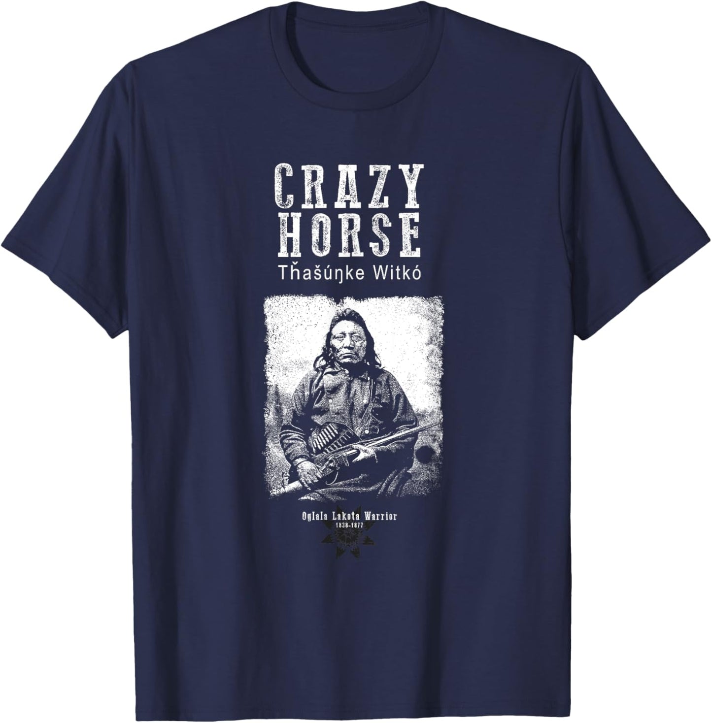 Tfantasy Men's Crazy Horse Lakota Chief Warrior Sioux American Indian - Black - Small T-Shirt - T-Shirt | Navy