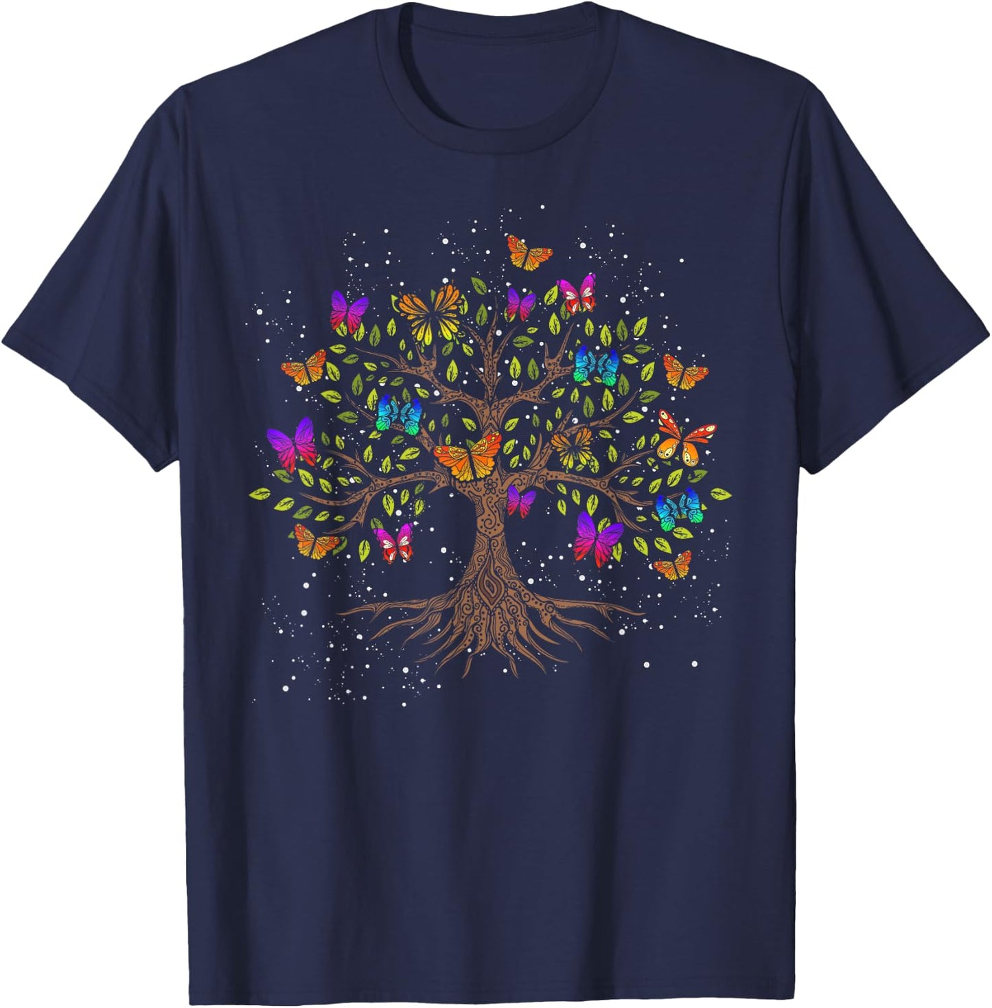 Colorful Insect Animal Butterfly Tree Beautiful Butterfly T-Shirt - T-Shirt | Navy