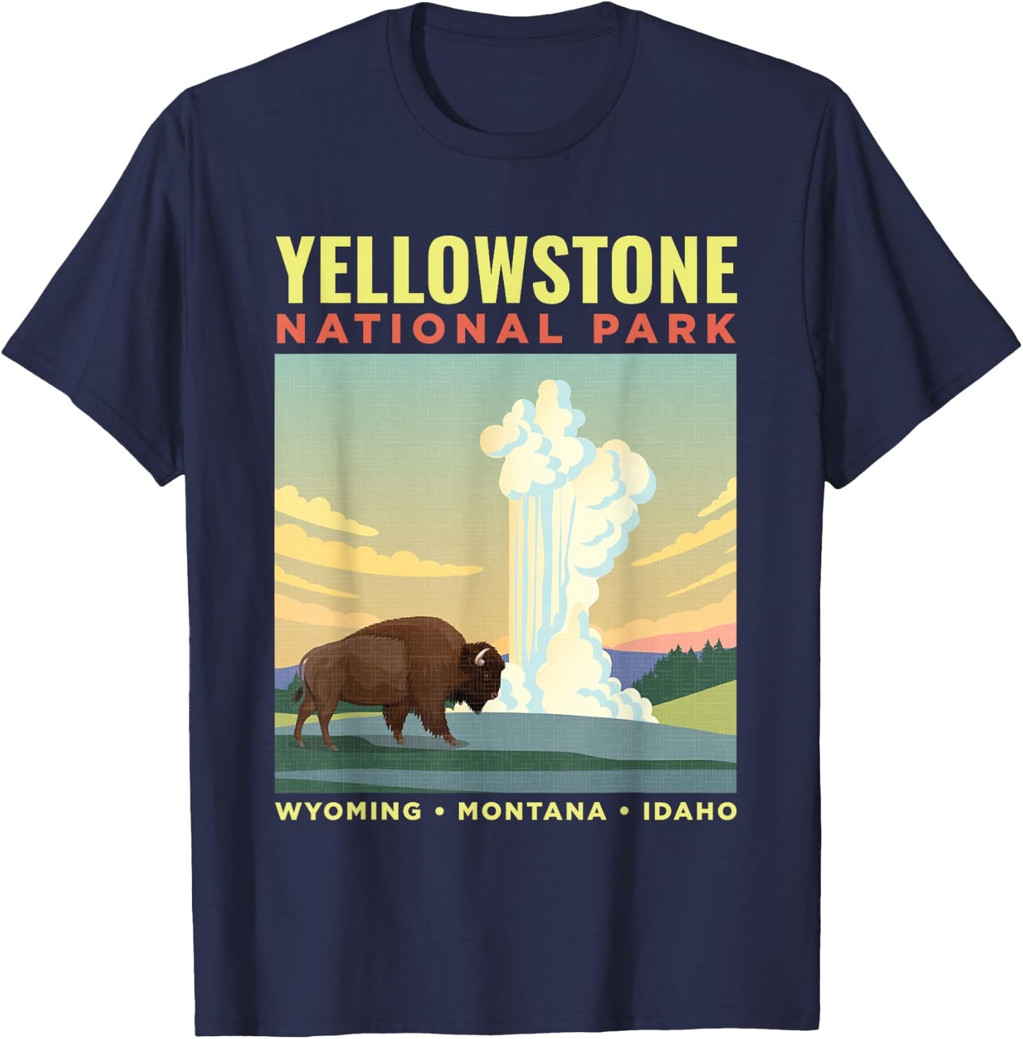Yellowstone US National Park Bison Vintage Gift T-Shirt - T-Shirt | Navy