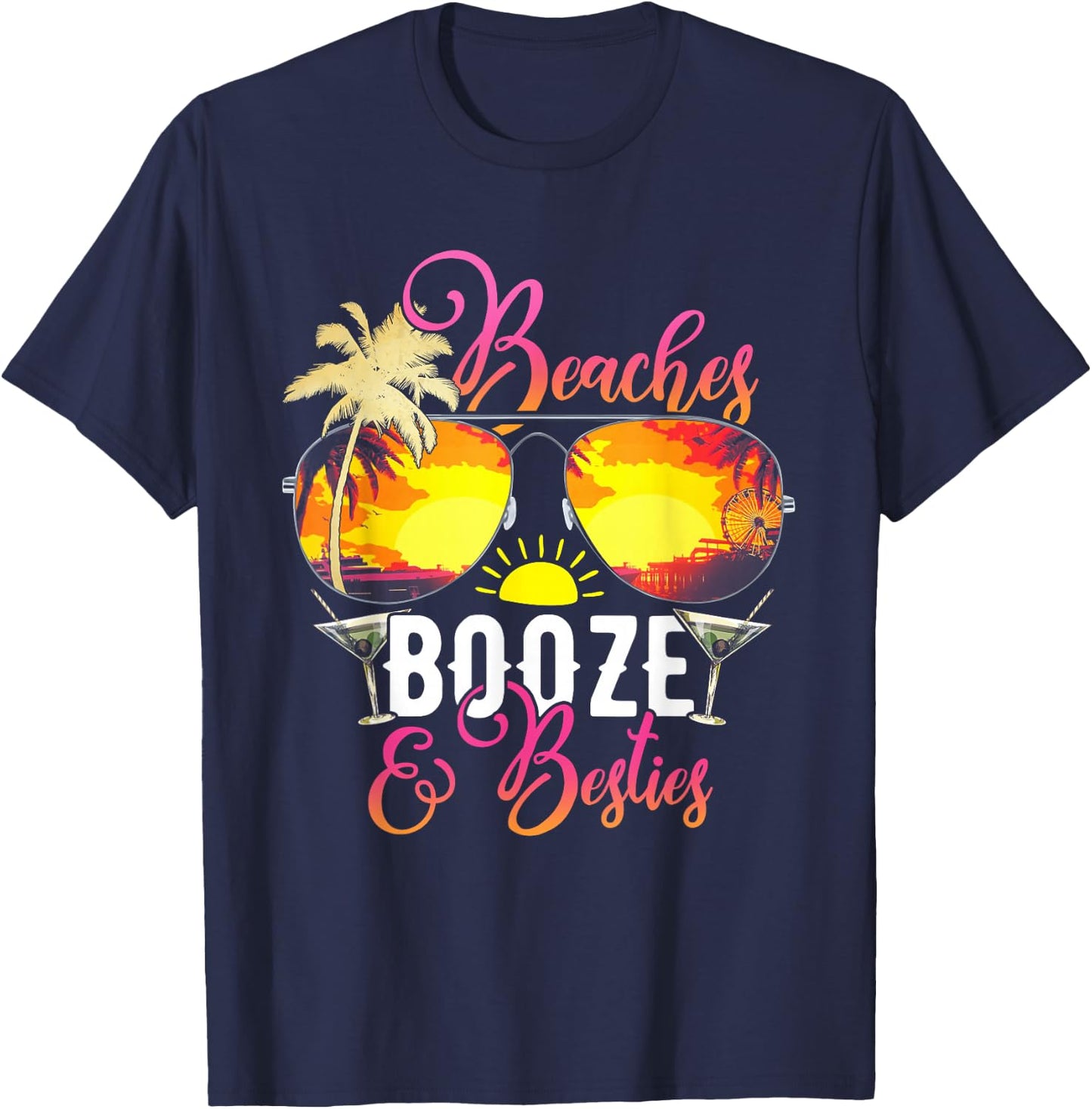 Weekend Trip Friends Beaches Booze & Besties Vacation Beach T-Shirt - T-Shirt | Navy