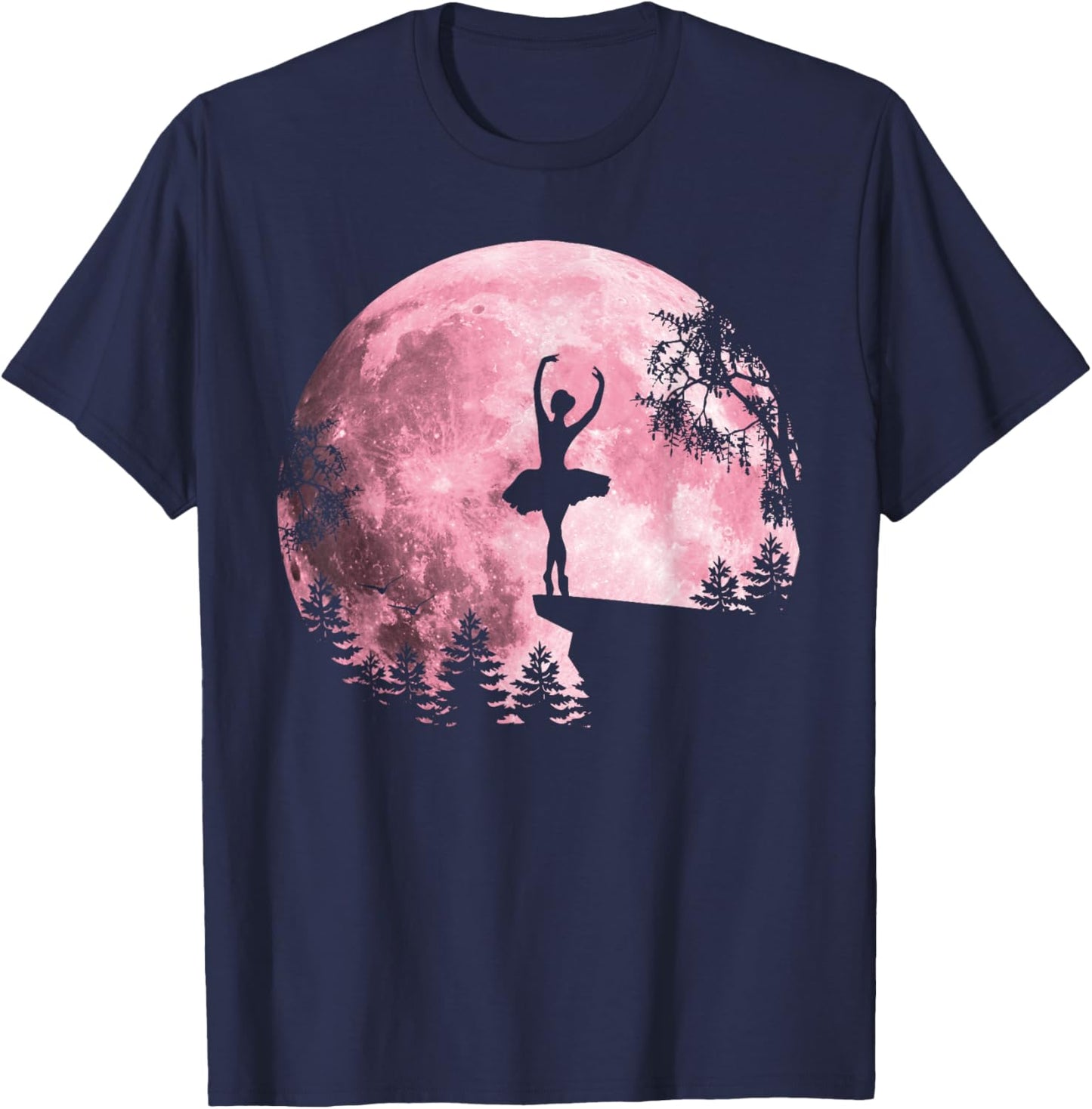Ballet Dancing Pink Full-Moon Ballerina Women Girls T-Shirt - T-Shirt | Navy