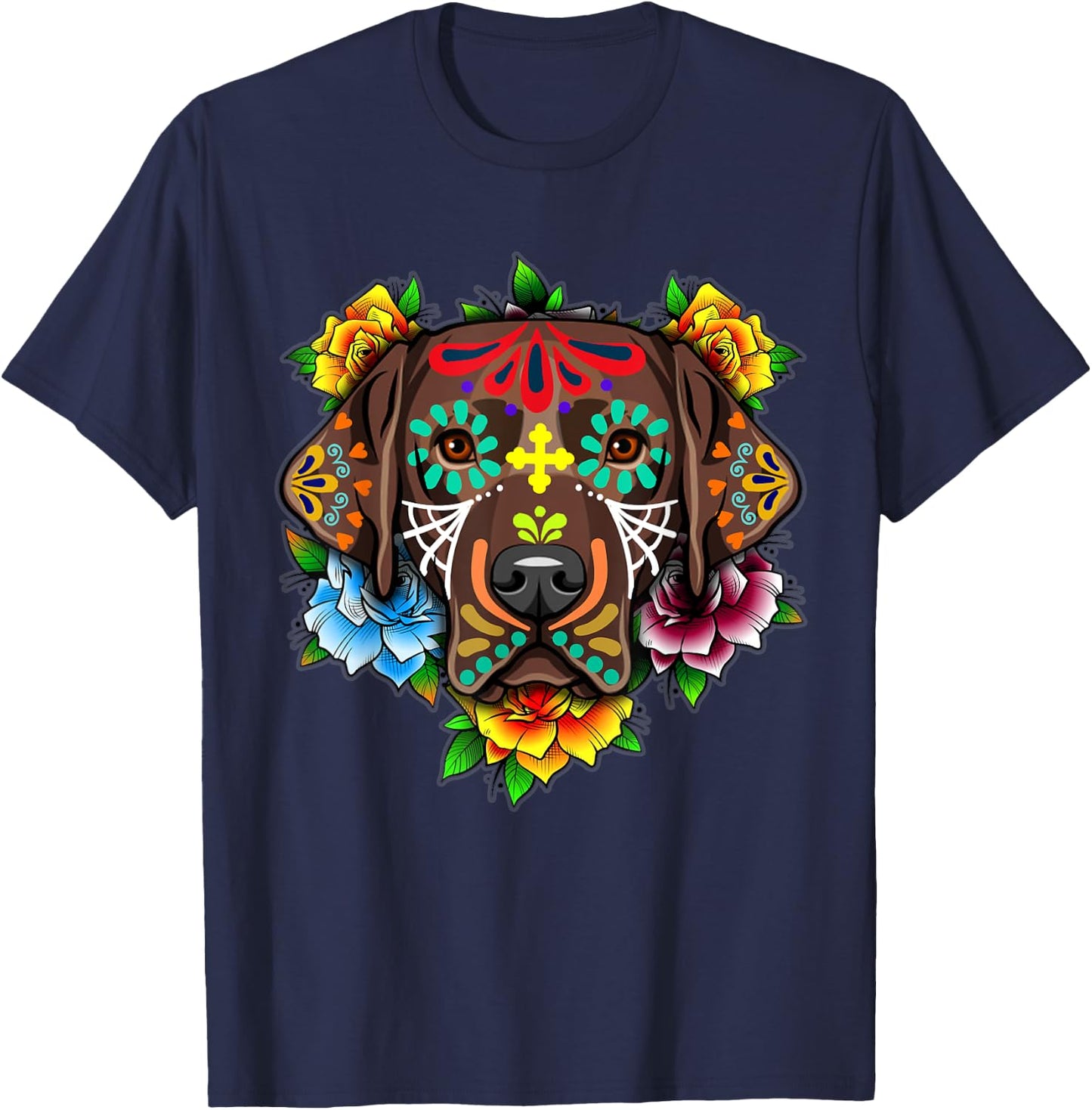 Black Labrador Retriever Day of the Dead Sugar Skull Lab Dog Men Women T-Shirt - T-Shirt | Navy
