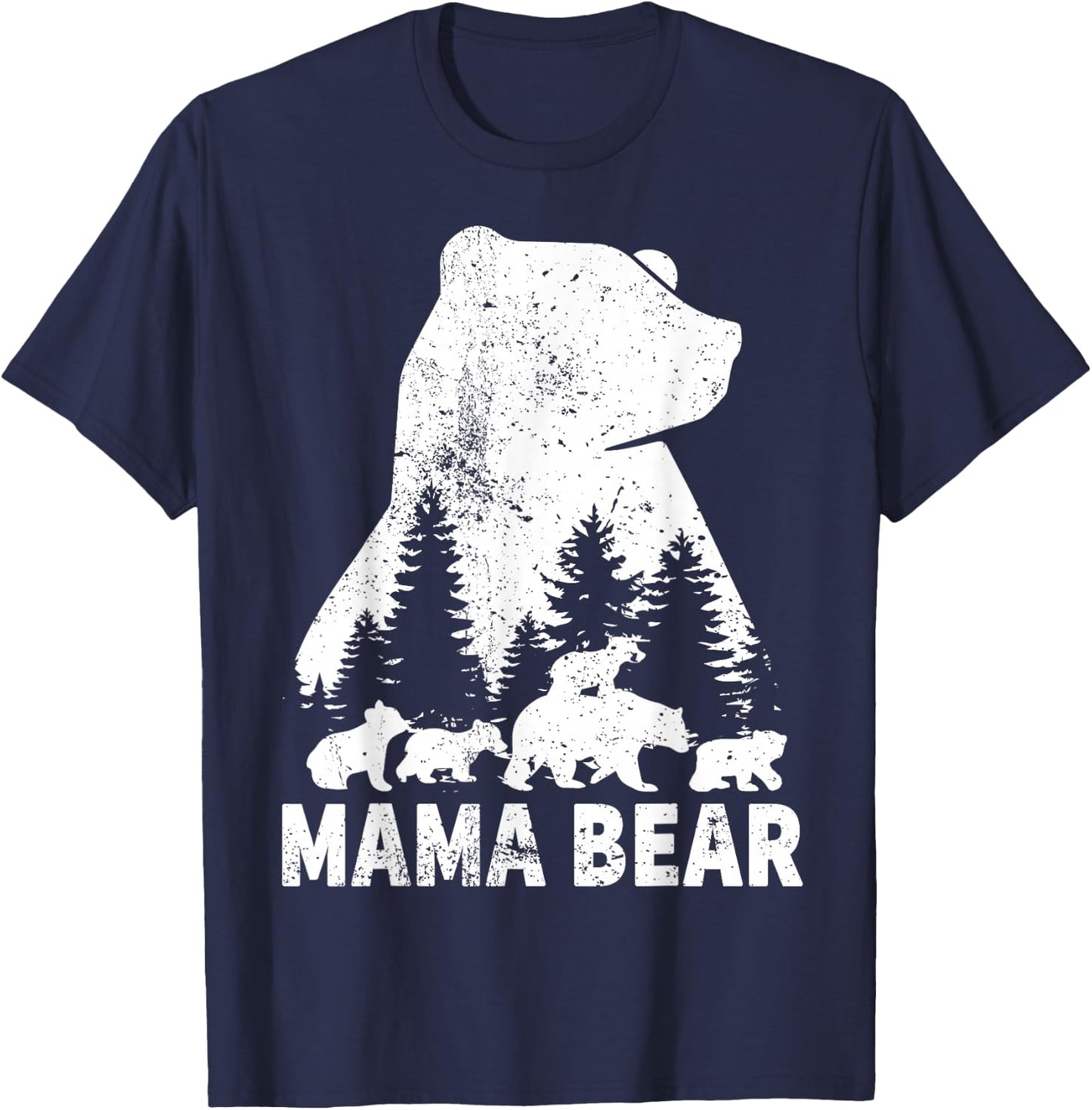 Mama Bear 4 Cubs Mother Day Funny Mama Bear 4 Kids Vintage T-Shirt - T-Shirt | Navy