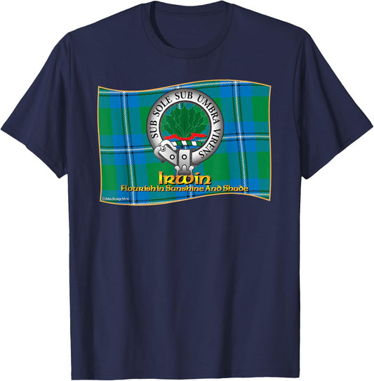 Irwin Clan Tartan Crest Motto T-Shirt - T-Shirt | Navy