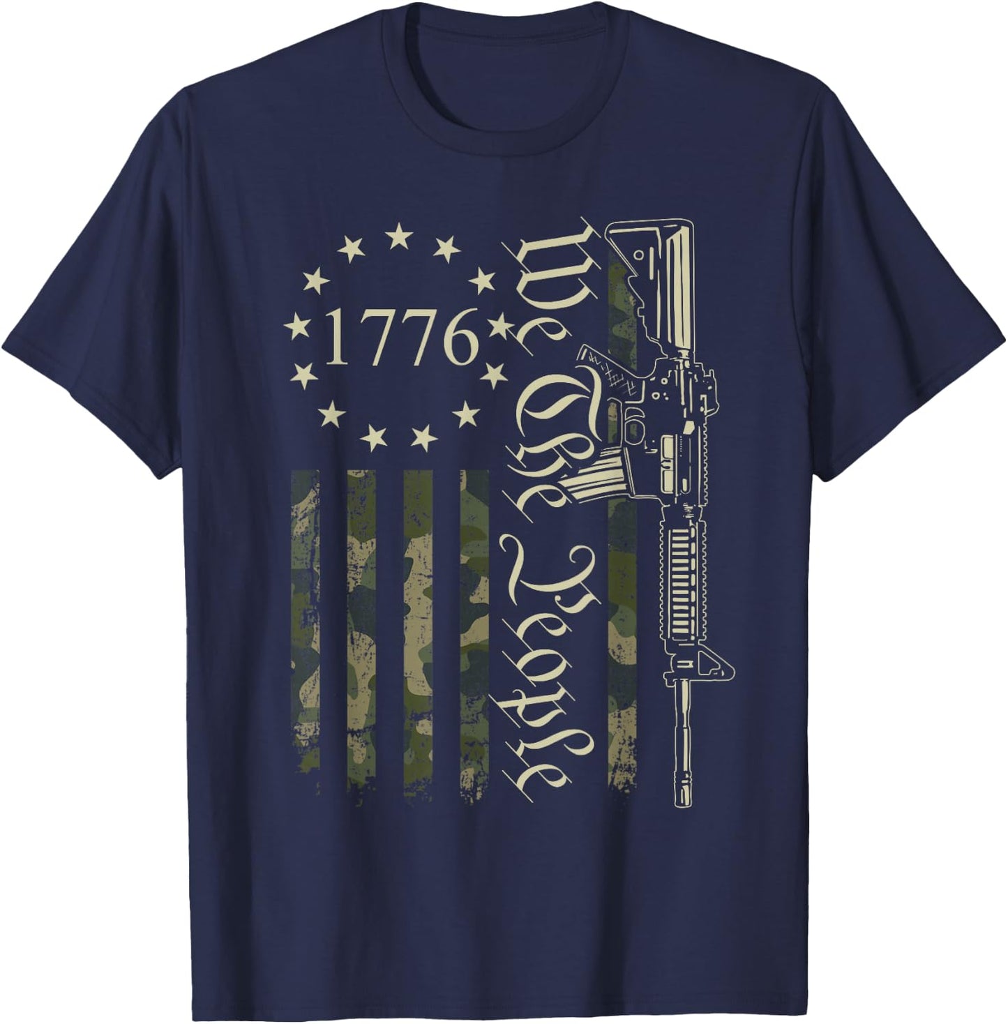 We The People - Funny Camo AR15 Military Pro Gun USA Flag T-Shirt - T-Shirt | Navy