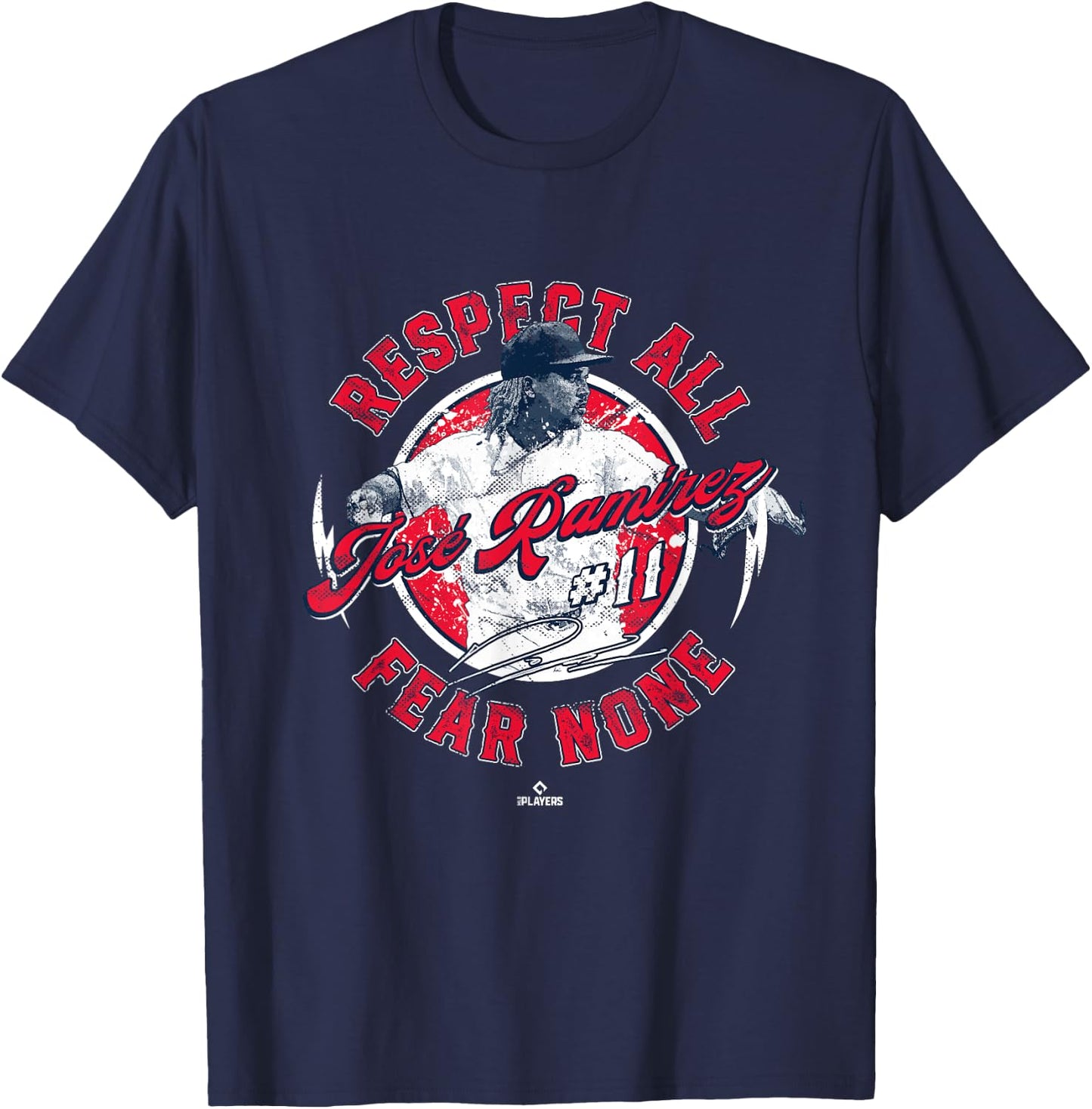 Jose Ramirez Respect All Fear None Enriquito Cleveland MLBPA T-Shirt - T-Shirt | Navy