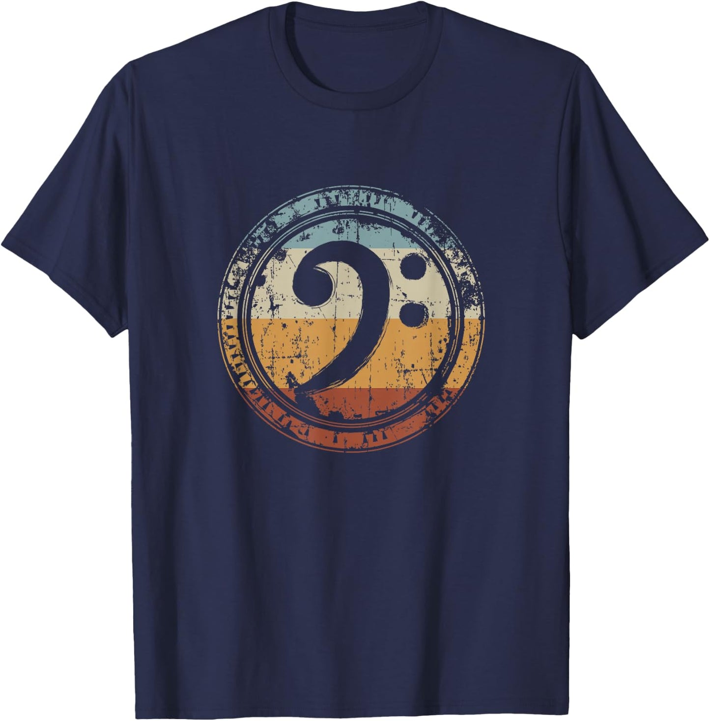 Vintage Bass Clef Gift Bass Guitar Player Bassist T-Shirt - T-Shirt | Navy