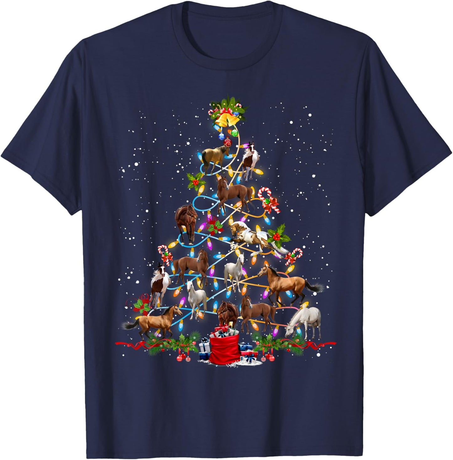 Horse Christmas Tree Xmas Ornament Decor Horse T-Shirt - T-Shirt | Navy
