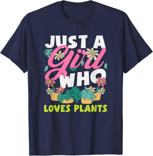 Just A Girl Who Loves Plant Lover Monstera Succulent T-Shirt - T-Shirt | Navy