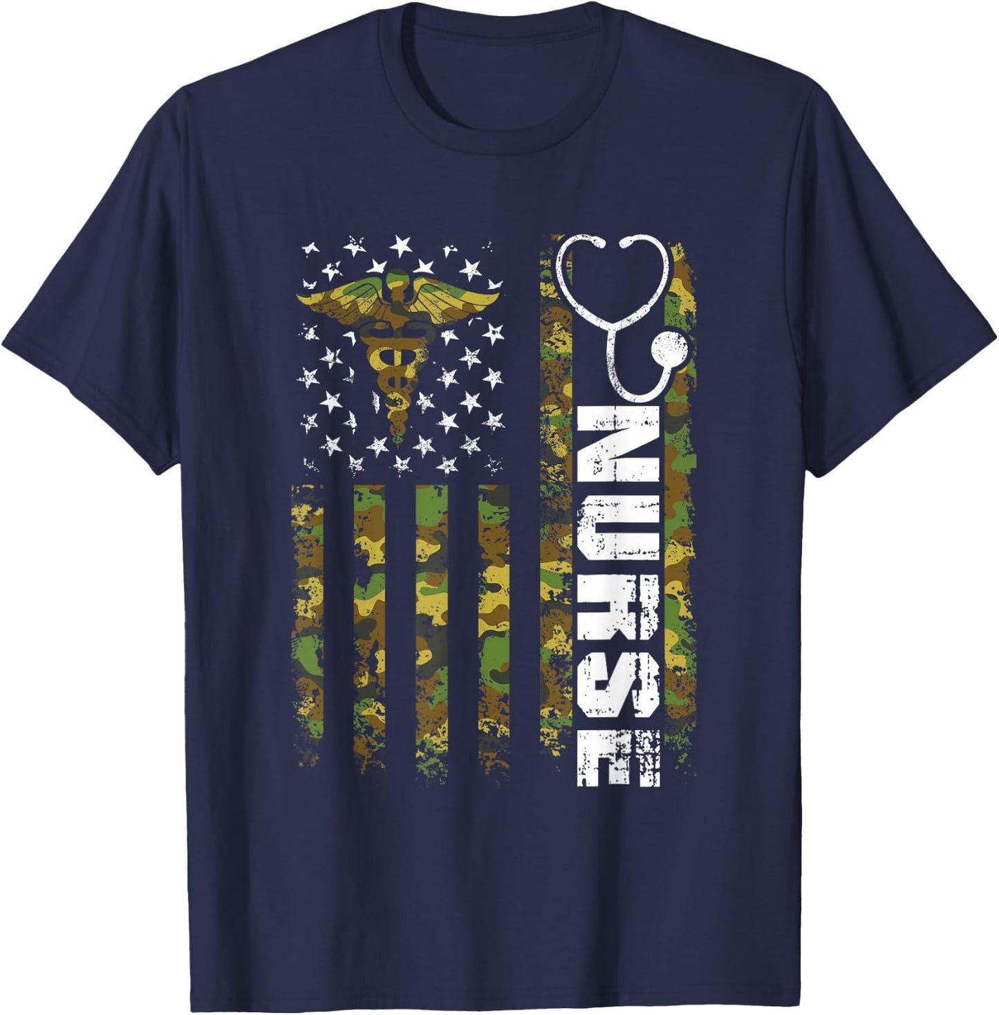 American Flag Camouflage Nurse Patriotic 4th of July T-Shirt - T-Shirt | Navy