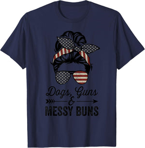 Funny DOGS GUNS & MESSY BUNS - USA Pro Guns Dog Lover T-Shirt - T-Shirt | Navy