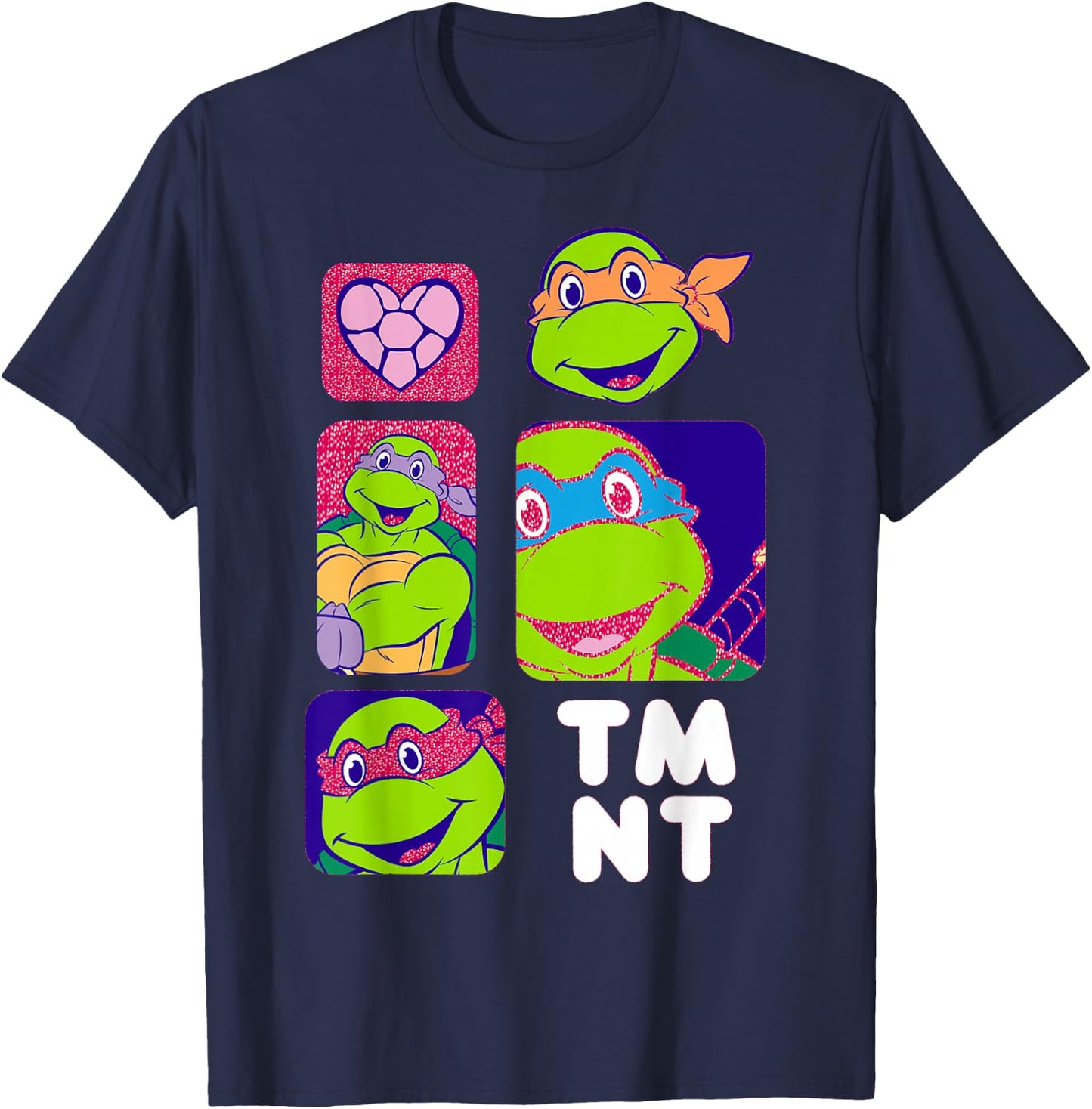 TMNT Heads with Pink Glitter Text T-Shirt - T-Shirt | Navy
