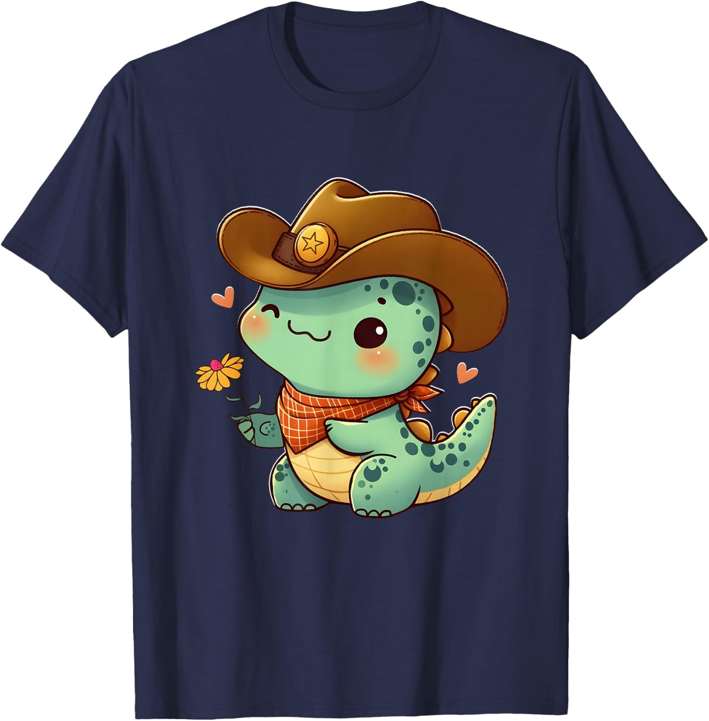 Cute Dino Sheriff Costume Cowboy Western Rodeo Dino Dinosaur T-Shirt - T-Shirt | Navy