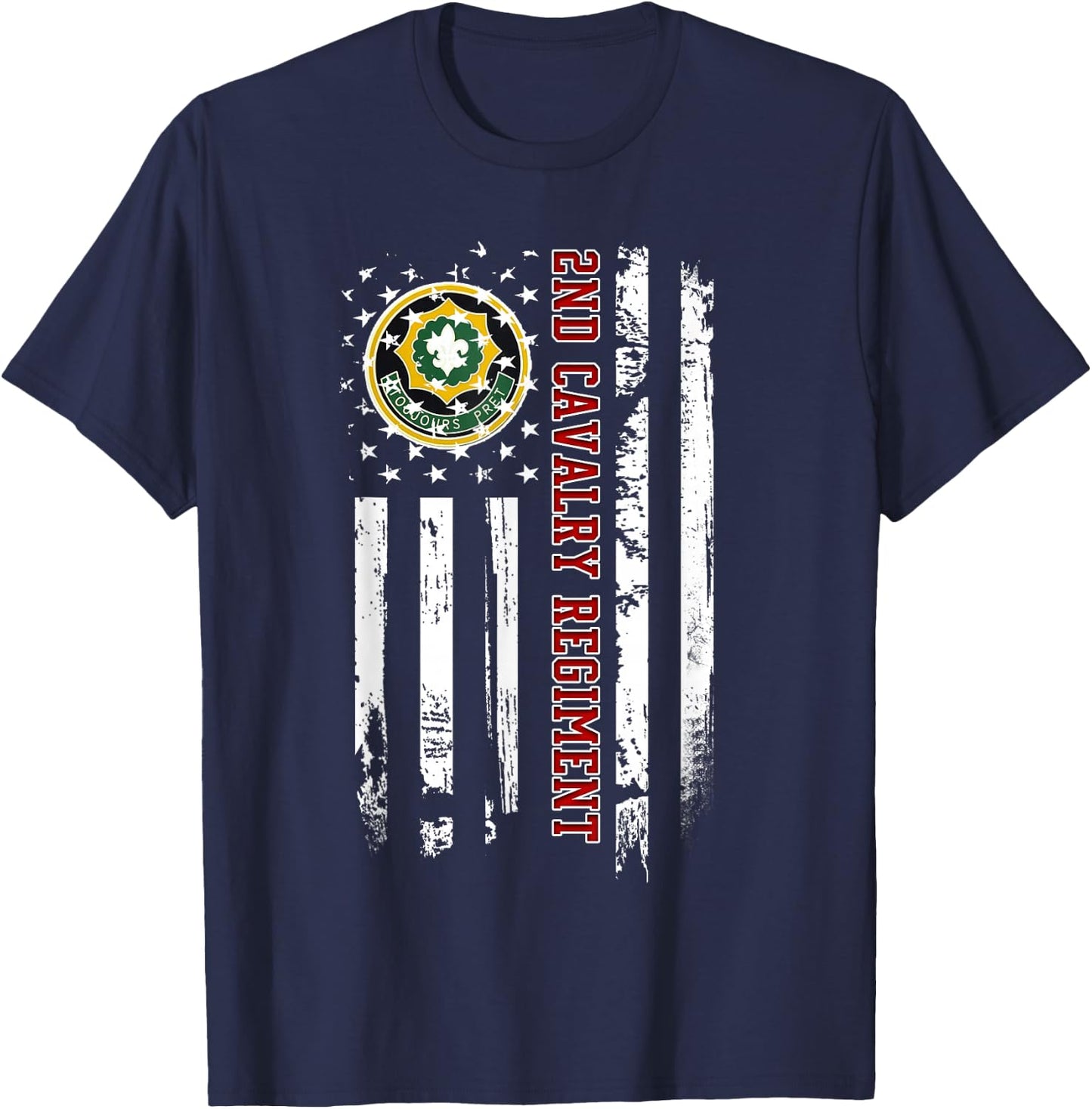 2nd Cavalry Regiment Veteran American Flag Veterans Day Xmas T-Shirt - T-Shirt | Navy