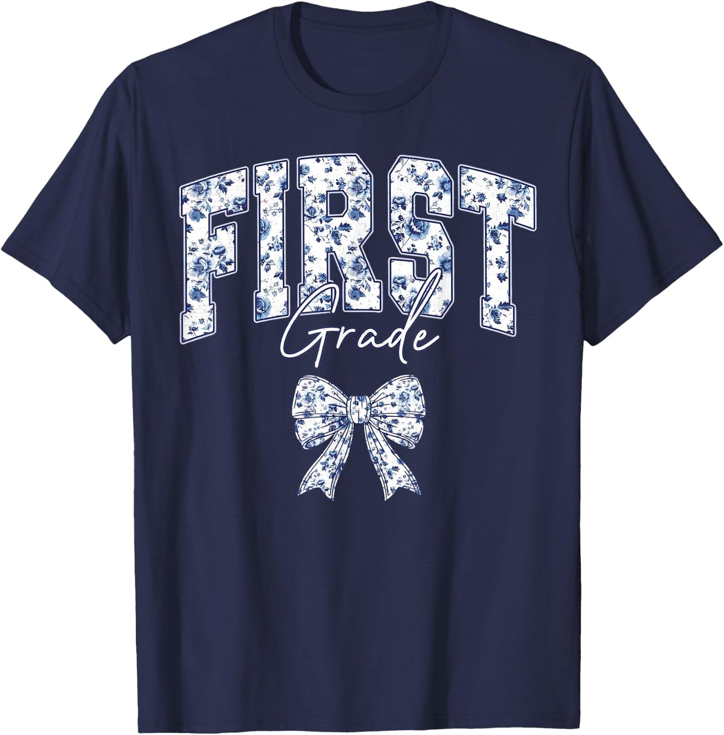 Floral First Grade Teacher Coquette 1st Grade Back to School T-Shirt - T-Shirt | Navy
