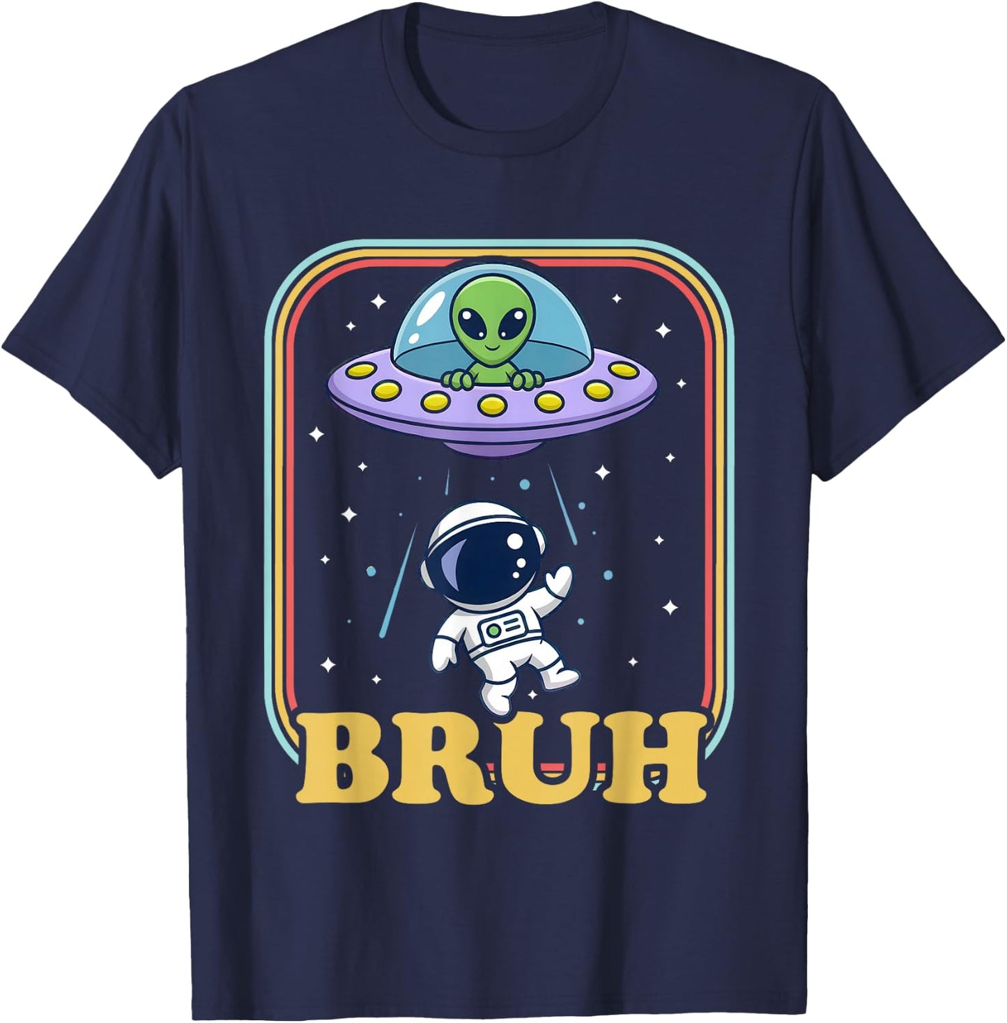 Astronaut Bruh Meme Funny Alien Spaceship UFO Boys Kids T-Shirt - T-Shirt | Navy