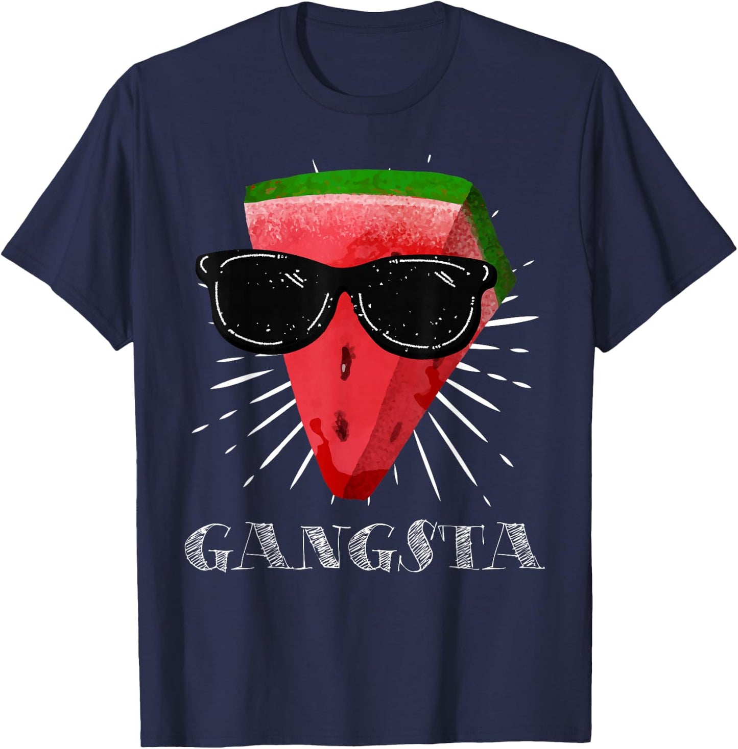 Gangsta Watermelon with Sunglasses Gift Fun T-Shirt - T-Shirt | Navy