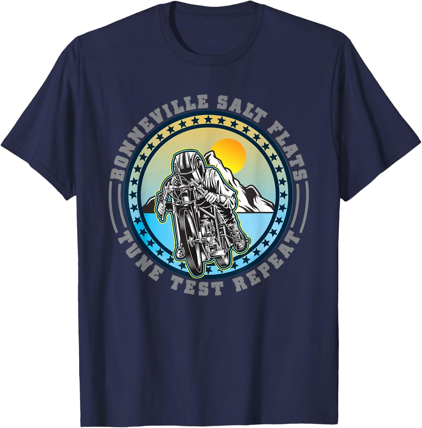 Bonneville Salt Flats Vintage Retro Motorcycle Rider T-Shirt - T-Shirt | Navy