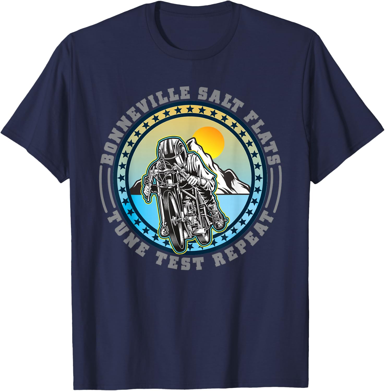 Bonneville Salt Flats Vintage Retro Motorcycle Rider T-Shirt - T-Shirt | Navy
