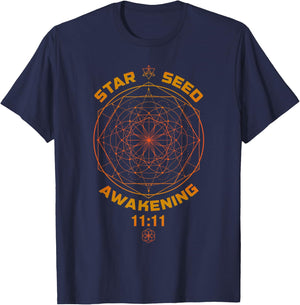Starseed Awakening 1111 Sacred Geometry T-Shirt - T-Shirt | Navy