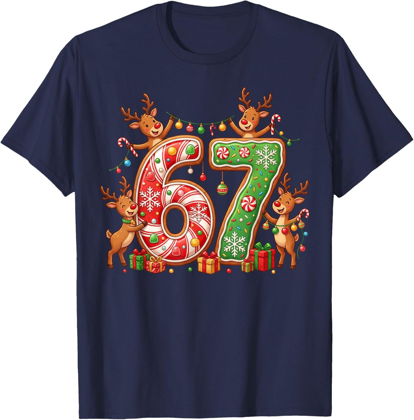 Christmas 67 Funny Xmas Six Seven Ugly Sweater 6-7 T-Shirt - T-Shirt | Navy