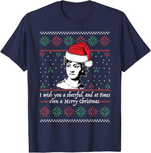 Jane Austen Ugly Christmas Sweater Design Santa Hat Meme T-Shirt - T-Shirt | Navy