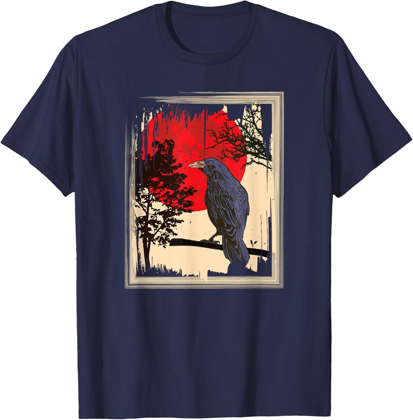 Gothic Red Moon Black Crow T-Shirt - T-Shirt | Navy