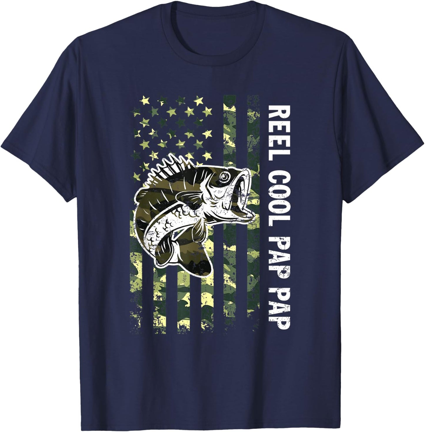 Father's Day Reel Cool Pap Pap Fish Camouflage American Flag T-Shirt - T-Shirt | Navy