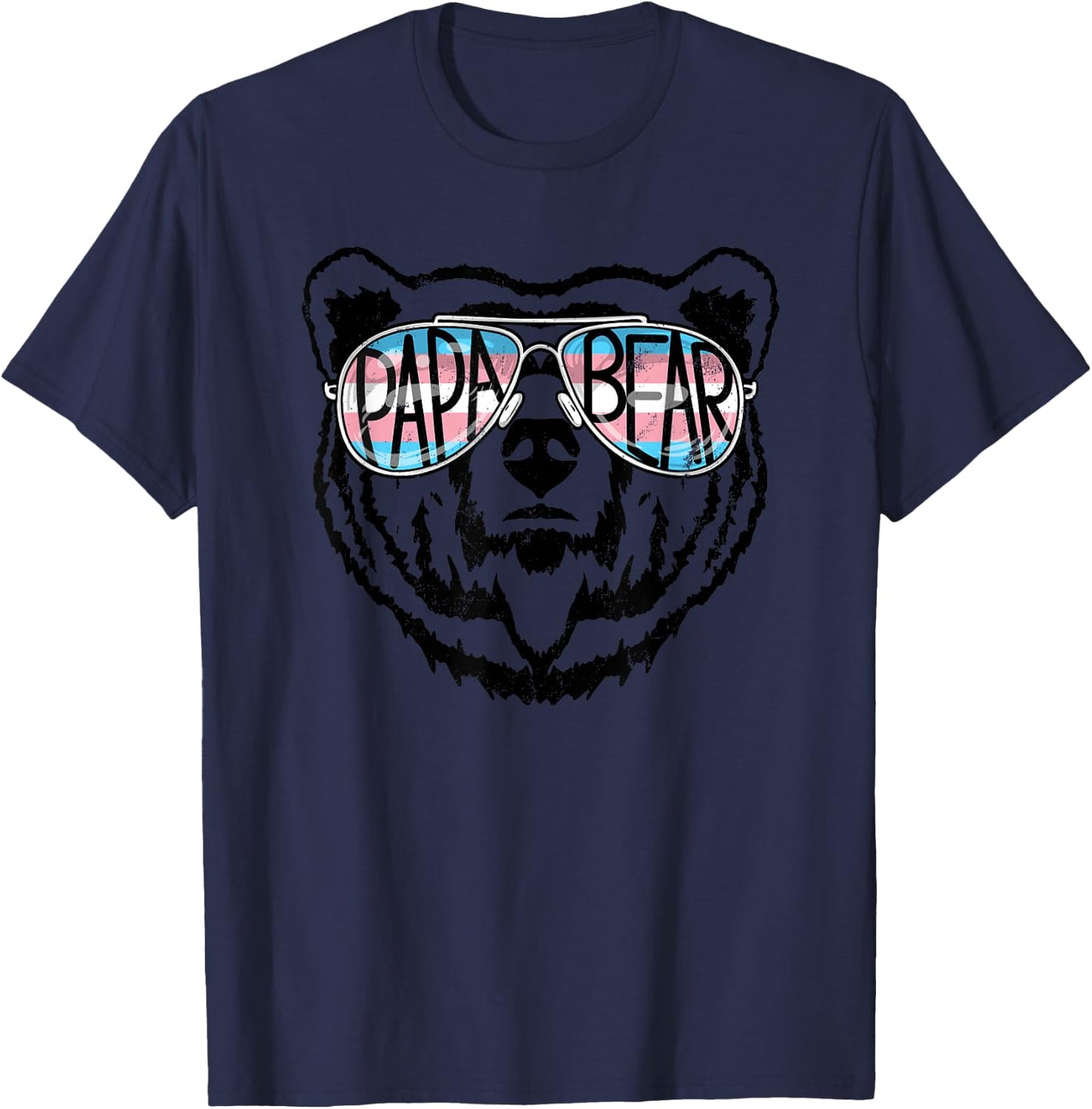 Trans Papa Bear Pride Proud Dad Ally Transgender Rainbow T-Shirt - T-Shirt | Navy