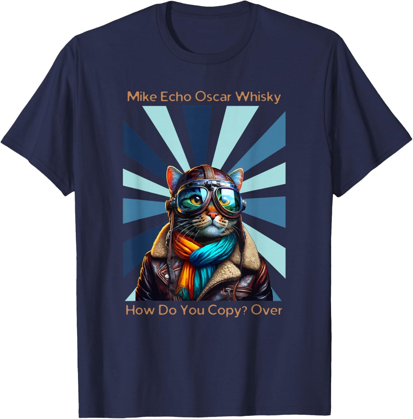 Cats Vintage Apparel Cat Pilot Mike Echo Oscar Whisky How Do You Copy , Small T-Shirt - T-Shirt | Navy
