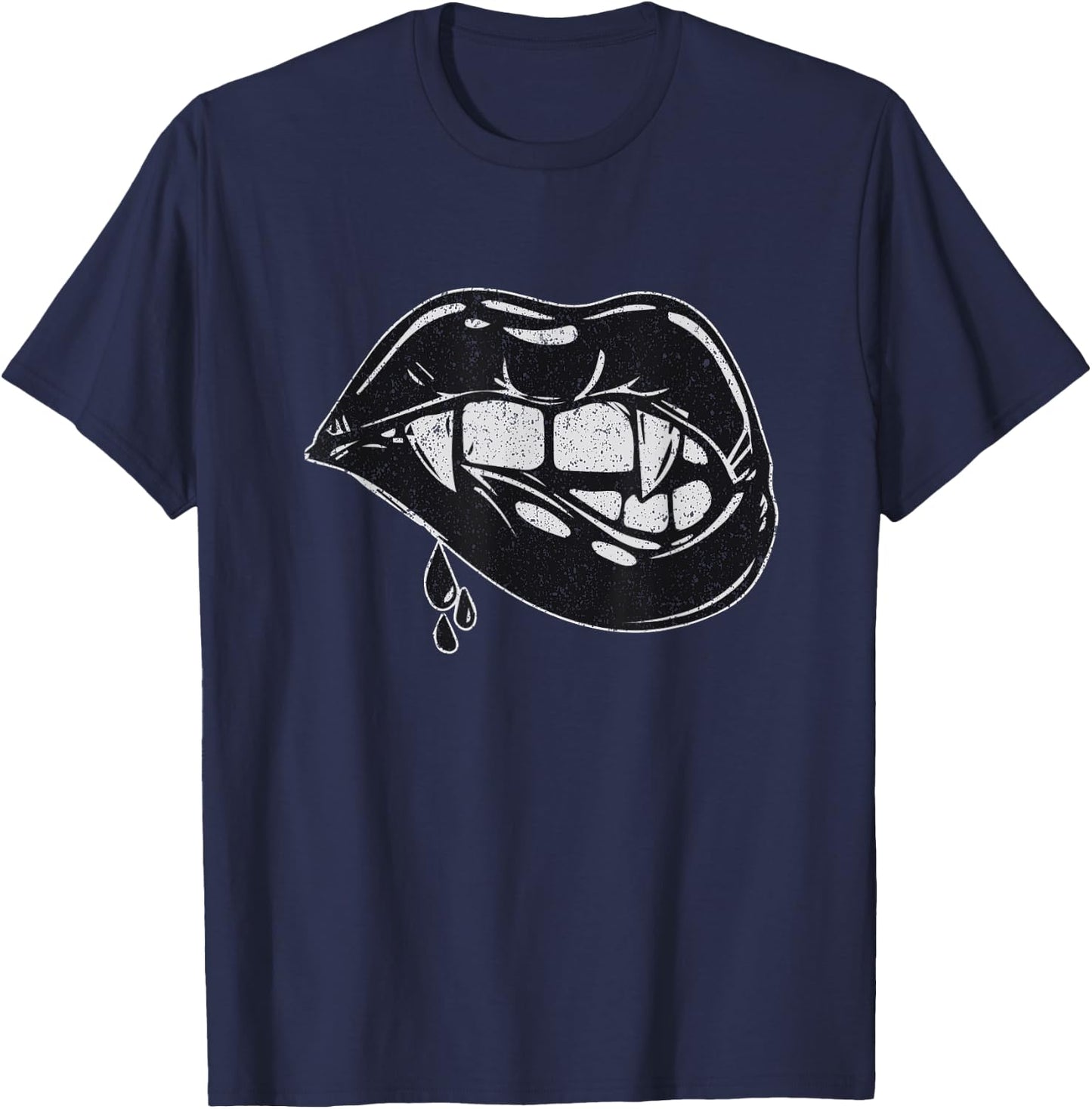 Halloween Vampire Fangs Female Lips Design T-Shirt - T-Shirt | Navy
