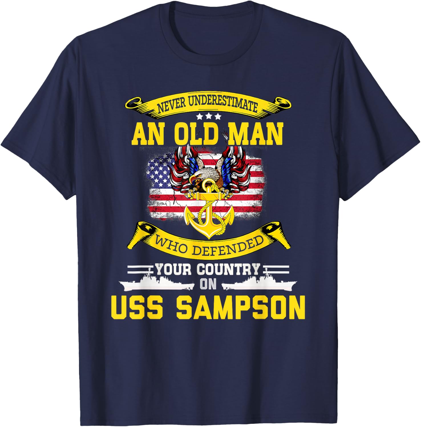 American Flag USS Sampson DDG-102 Destroyer T-Shirt - T-Shirt | Navy