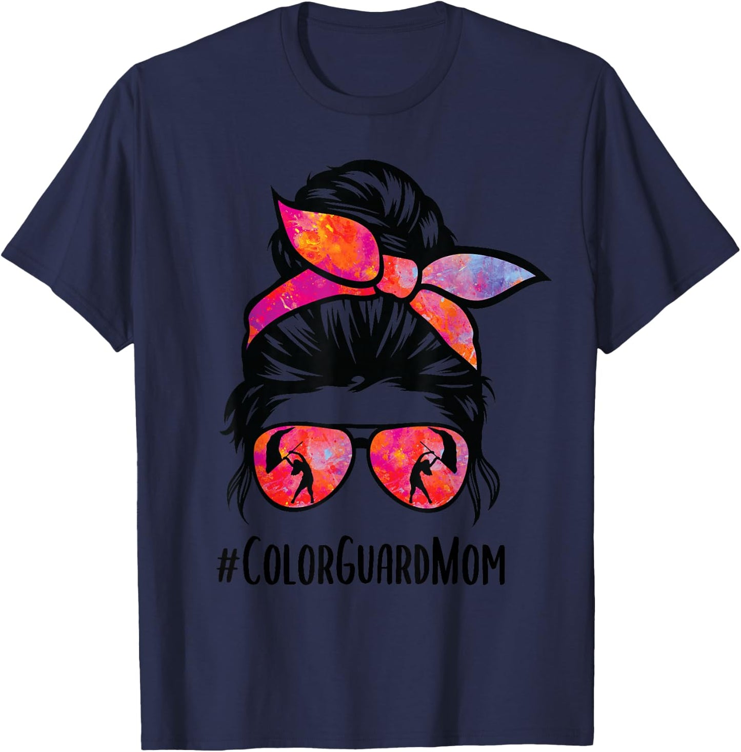 Color Guard Mom messy bun Marching Band School Mommy Mother T-Shirt - T-Shirt | Navy