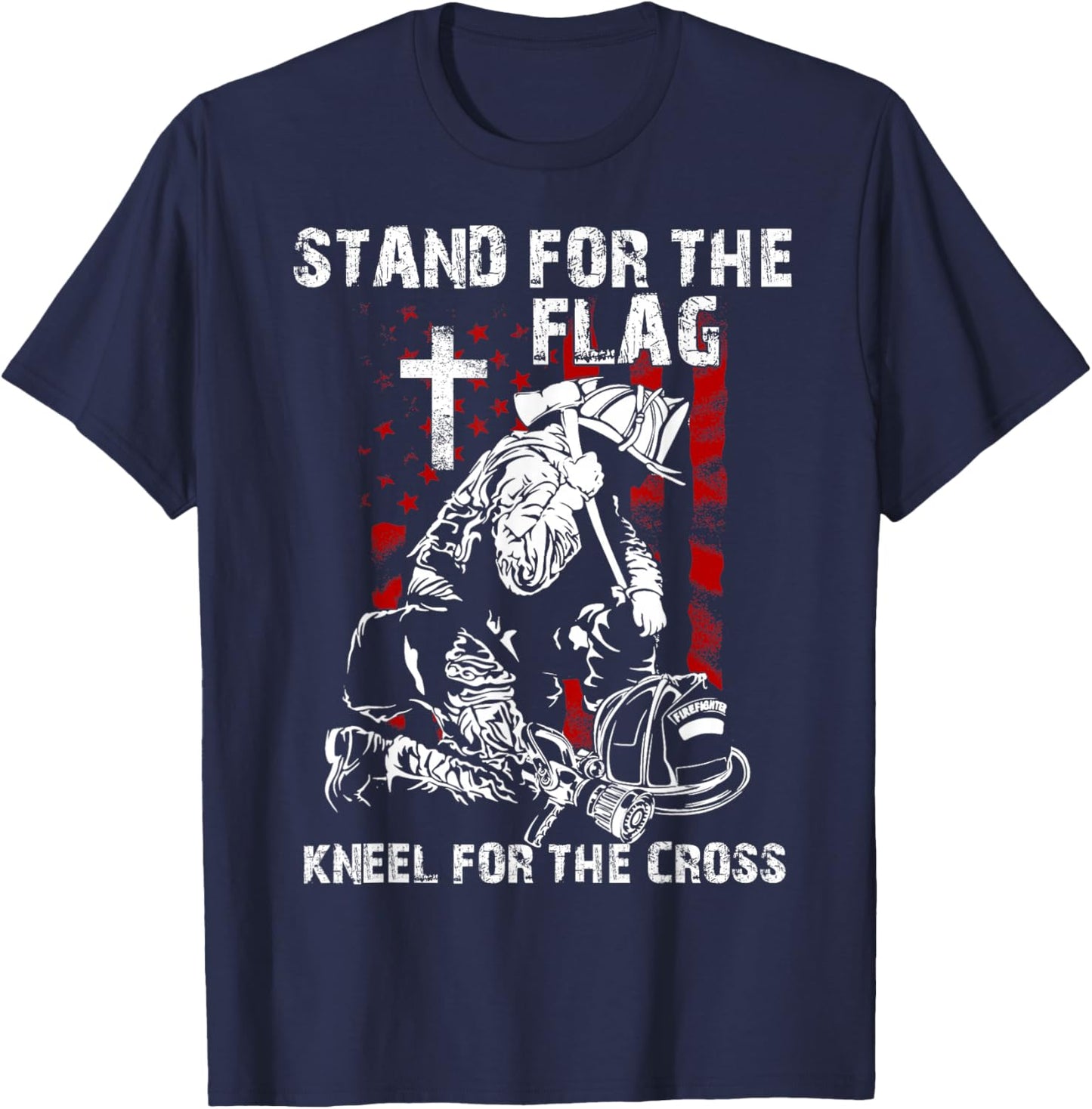 I Stand for the Flag and Kneel for the Cross Shirt USA Flag T-Shirt - T-Shirt | Navy