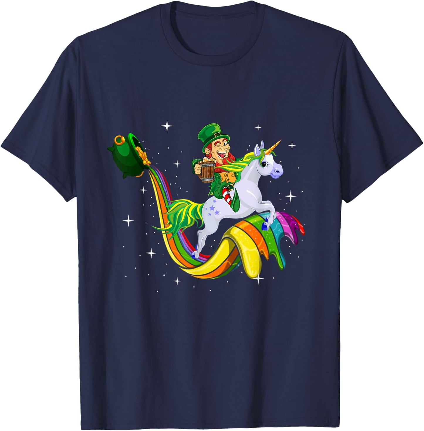 Unicorn St Patricks Day Men Women Lucky Leprechaun Rainbow T-Shirt - T-Shirt | Navy