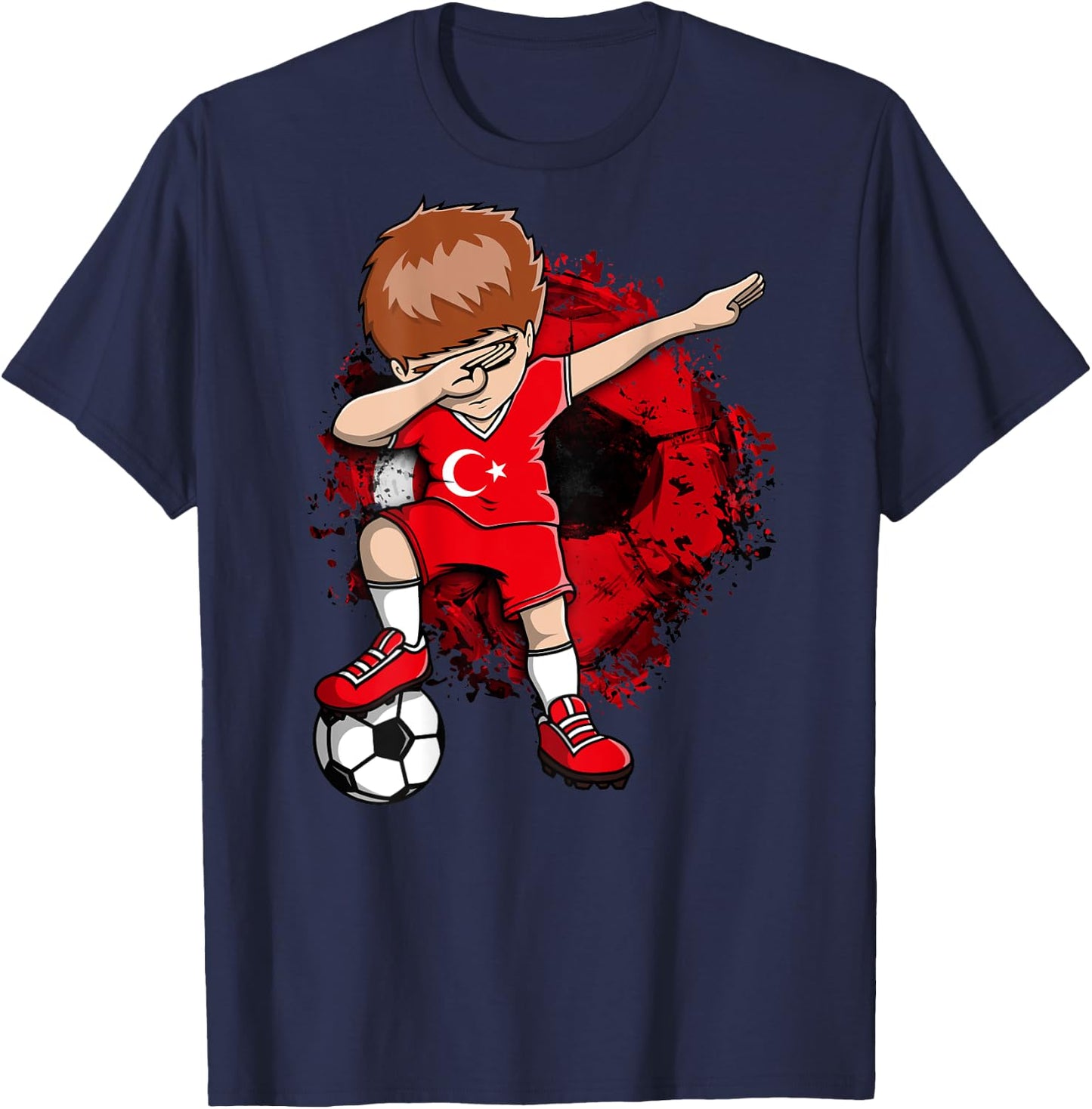 Dabbing Soccer Boy Turkey Jersey Turkish Football Lovers Art T-Shirt - T-Shirt | Navy